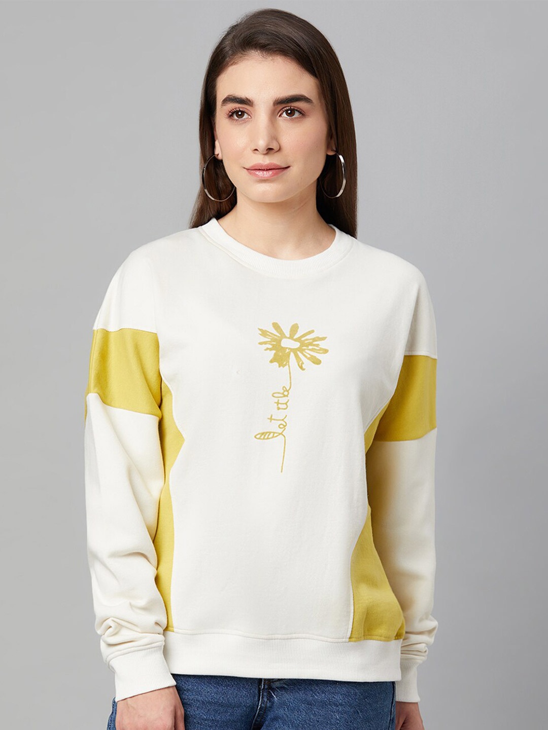 

Club York Women Off White Self Design Sweatshirt