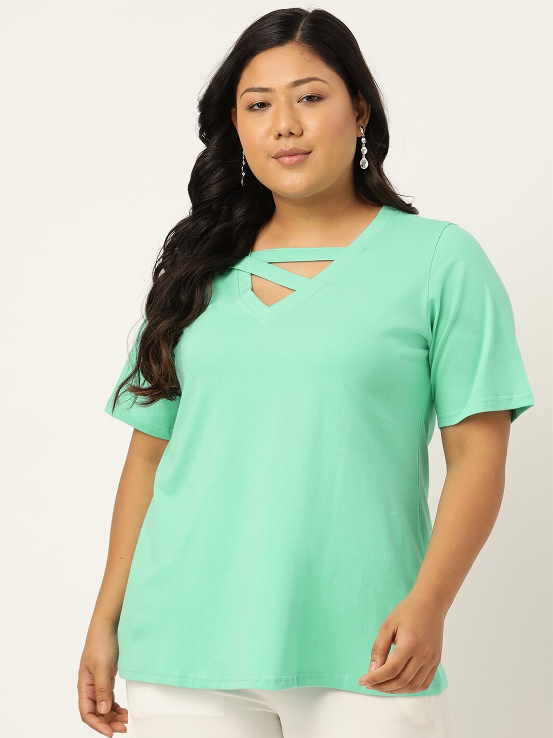 

theRebelinme Women Sea Green Cotton T-shirt