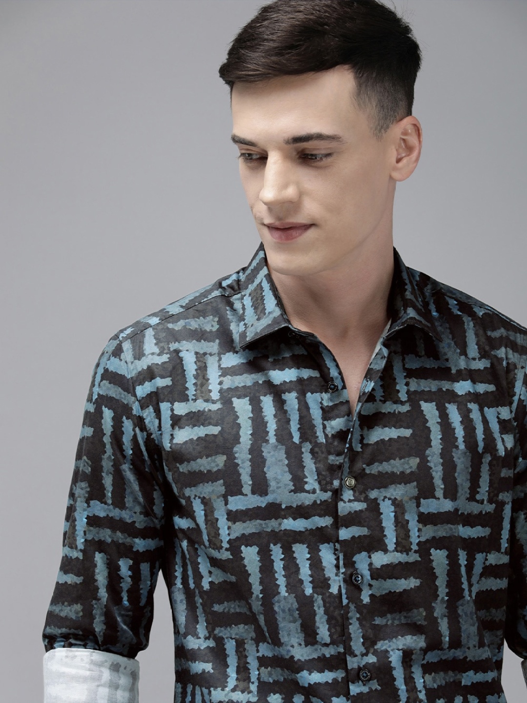 

THE BEAR HOUSE Ardor Edition Men Slim Fit Digital Print Party Shirt, Blue