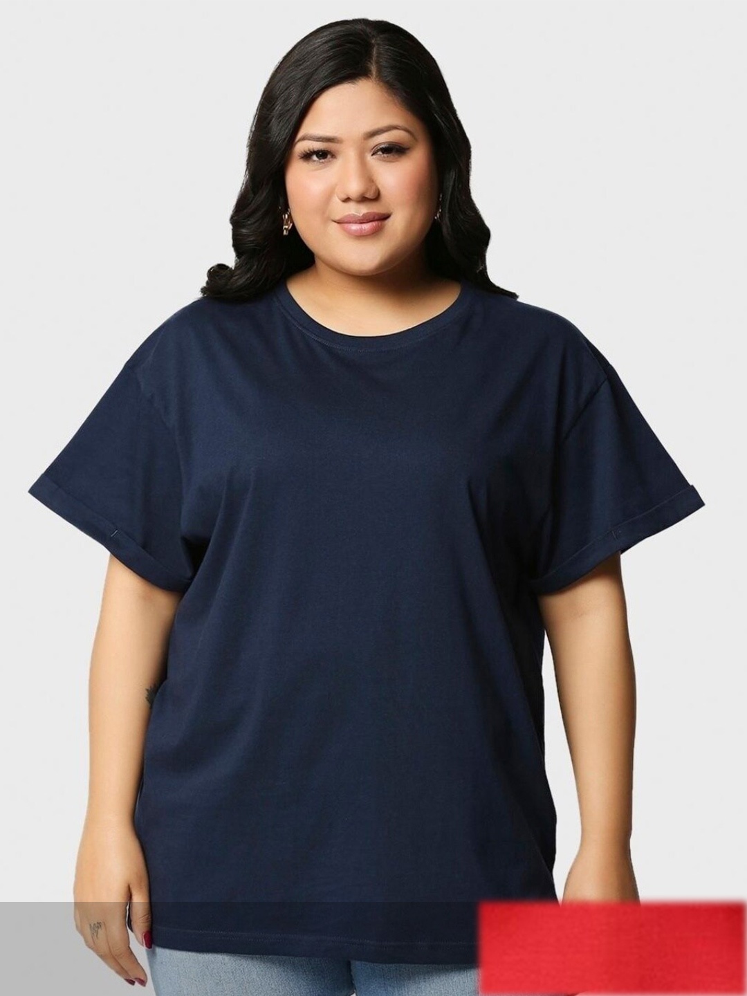 

Bewakoof Women Blue & Red Pack Of 2 Drop-Shoulder Sleeves Pure Cotton T-shirt