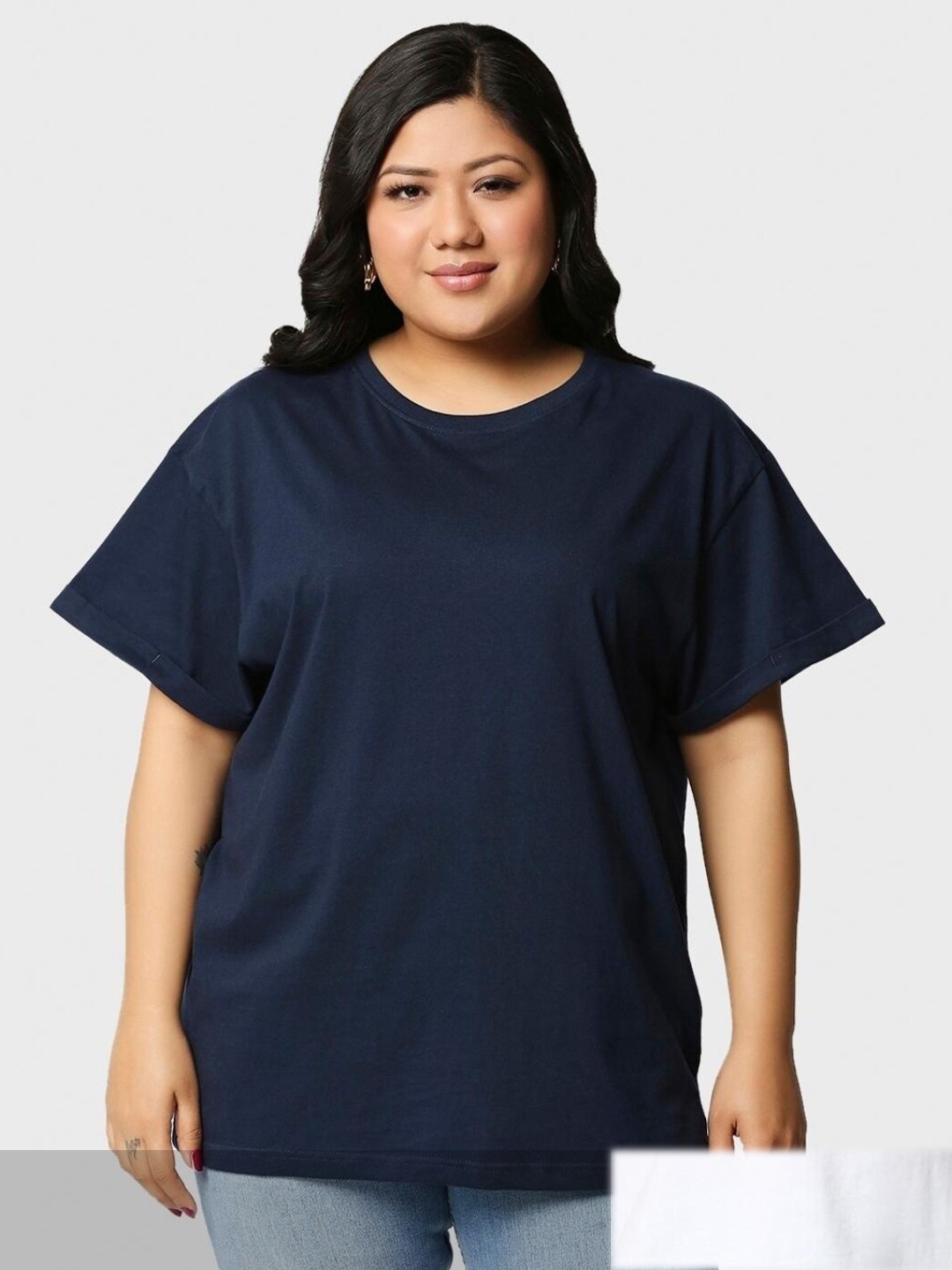 

Bewakoof Plus Size Women Pack of 2 Blue & White Pure Cotton T-shirts