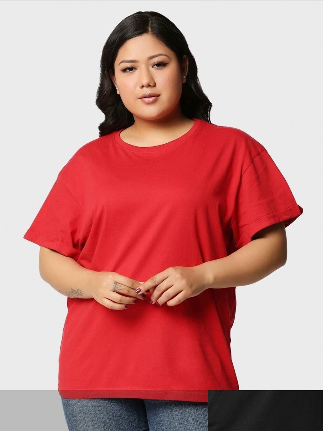 

Bewakoof Women Red & Black Pack Of 2 Drop-Shoulder Sleeves Pure Cotton T-shirt