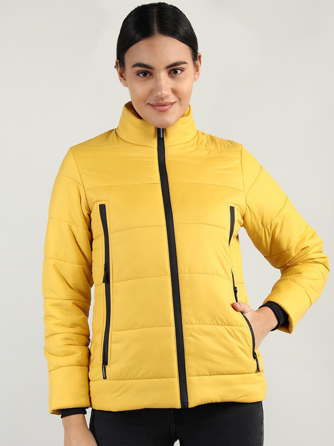 

CHKOKKO Women Mustard Yellow Outdoor Padded Jacket