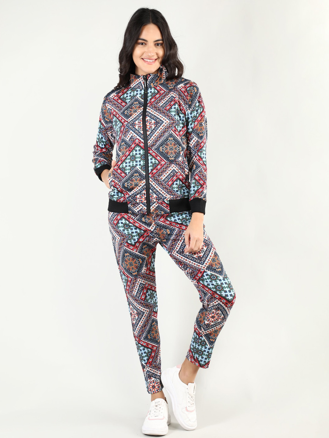

CHKOKKO Women Navy Blue & Red Printed Tracksuits