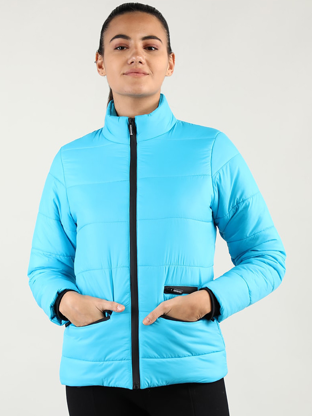 

CHKOKKO Women Blue Solid Outdoor Padded Jacket