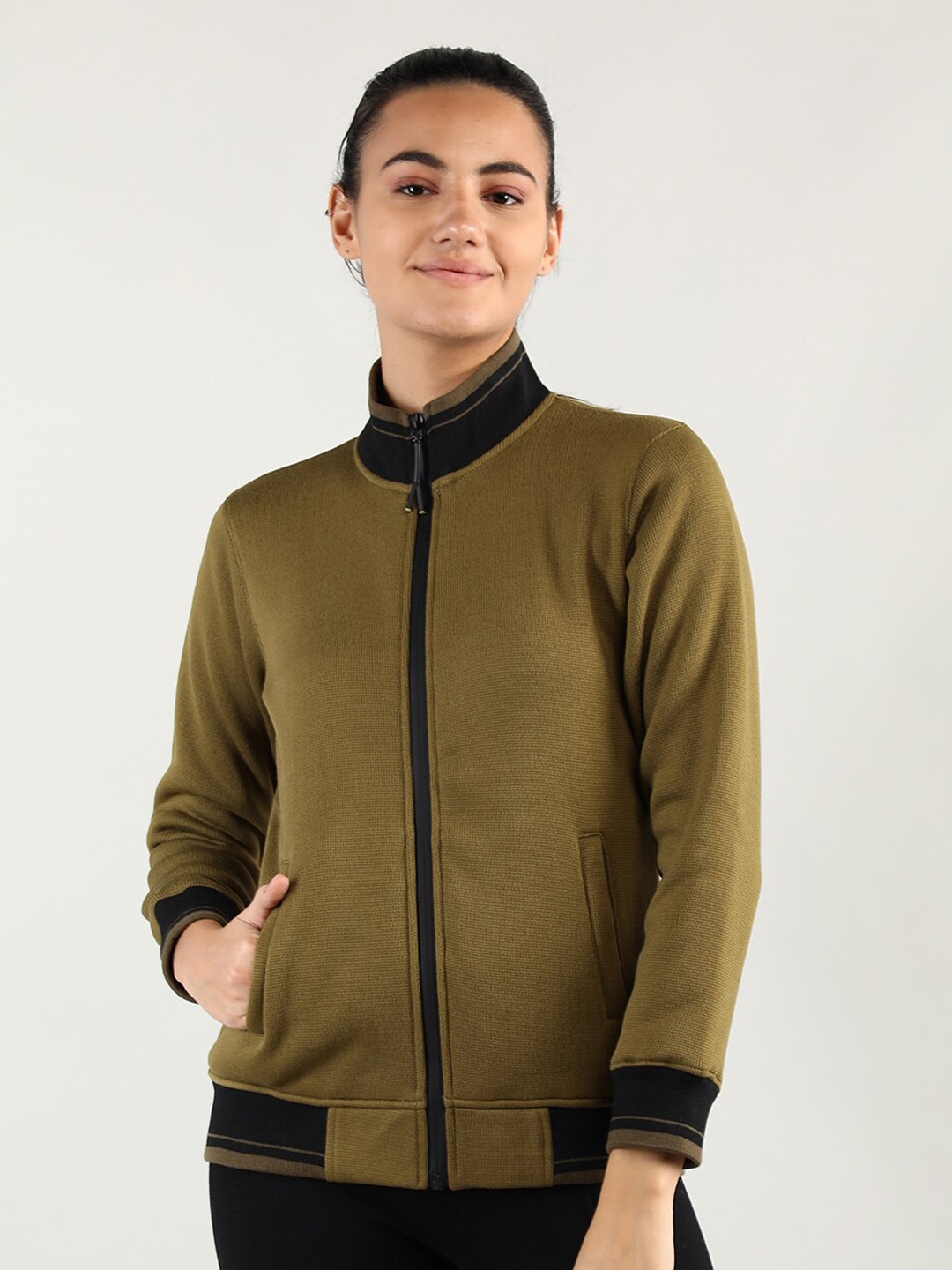 

CHKOKKO Women Olive Green Sweatshirt