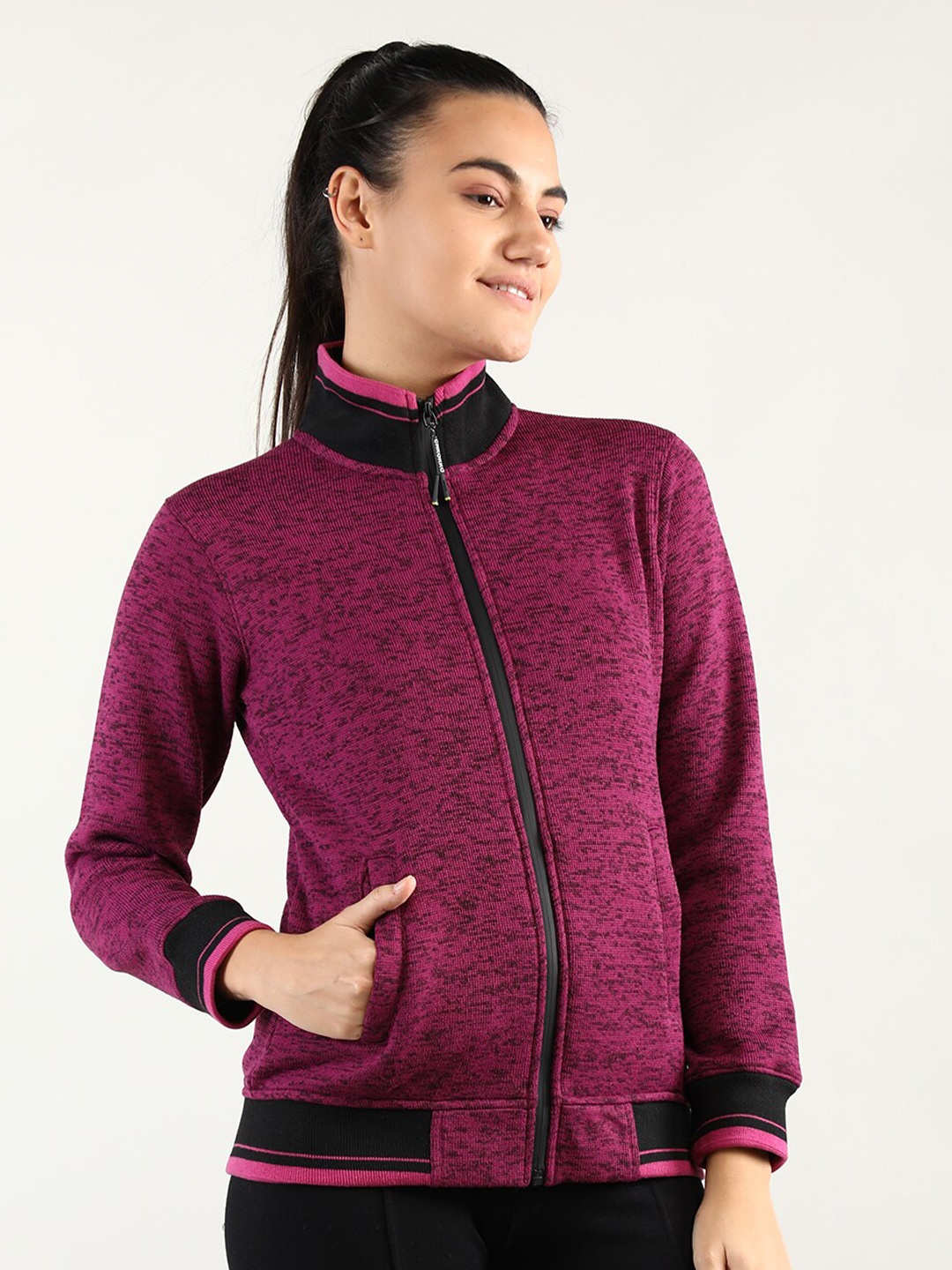 

CHKOKKO Women Magenta Wool Sweatshirt