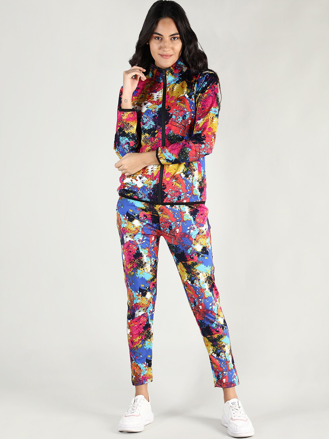 

CHKOKKO Women Gold-Colored & Pink Printed Tracksuits