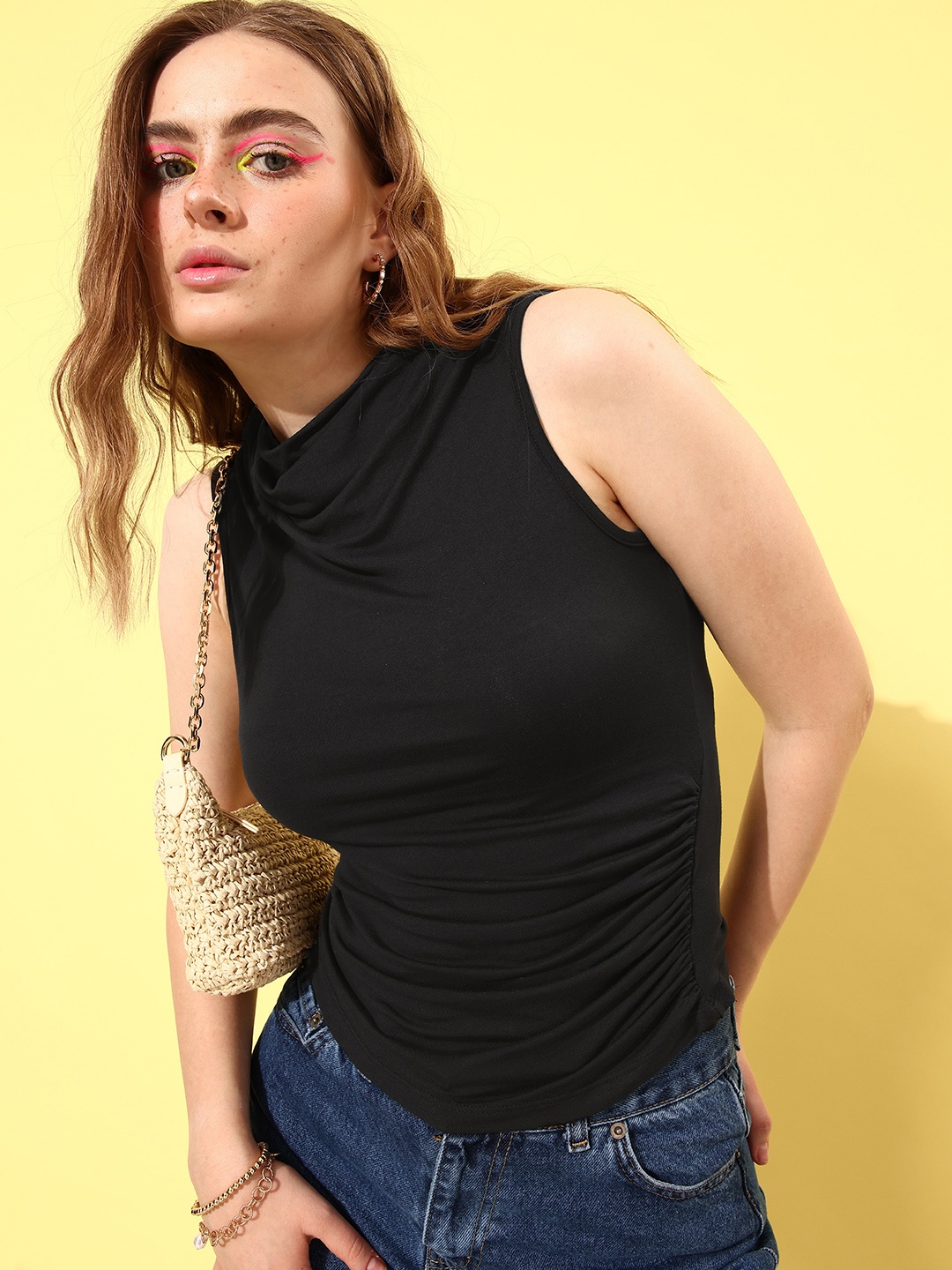 

The Roadster Life Co. Women Cowl Neck Sleeveless Top, Black