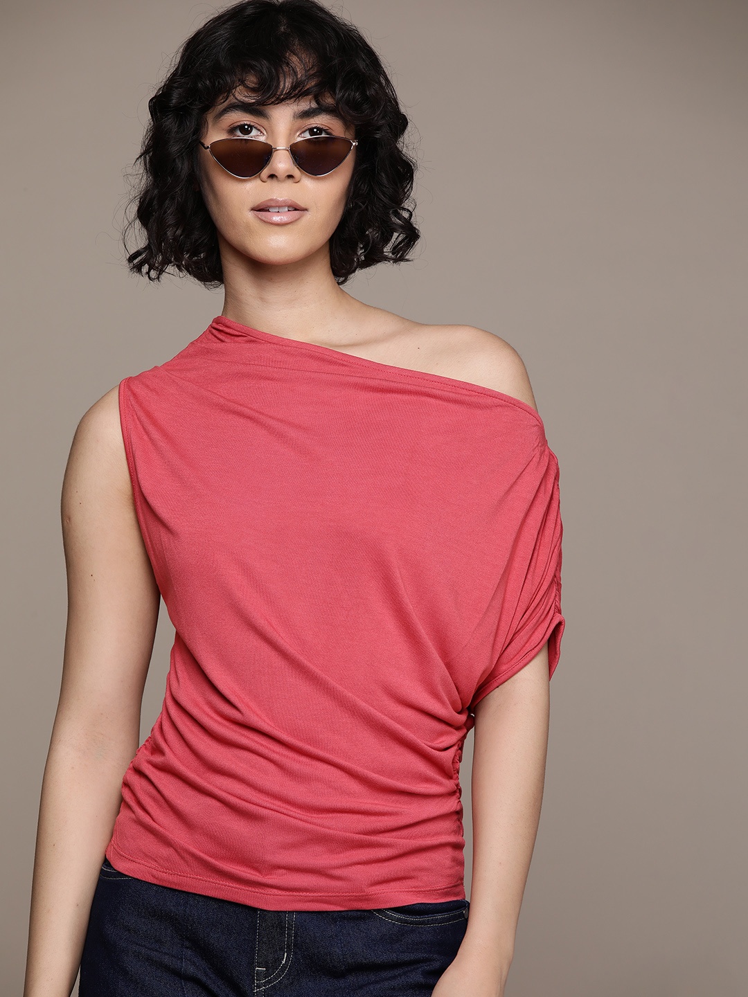 

The Roadster Lifestyle Co. One Shoulder Ruched Top, Coral