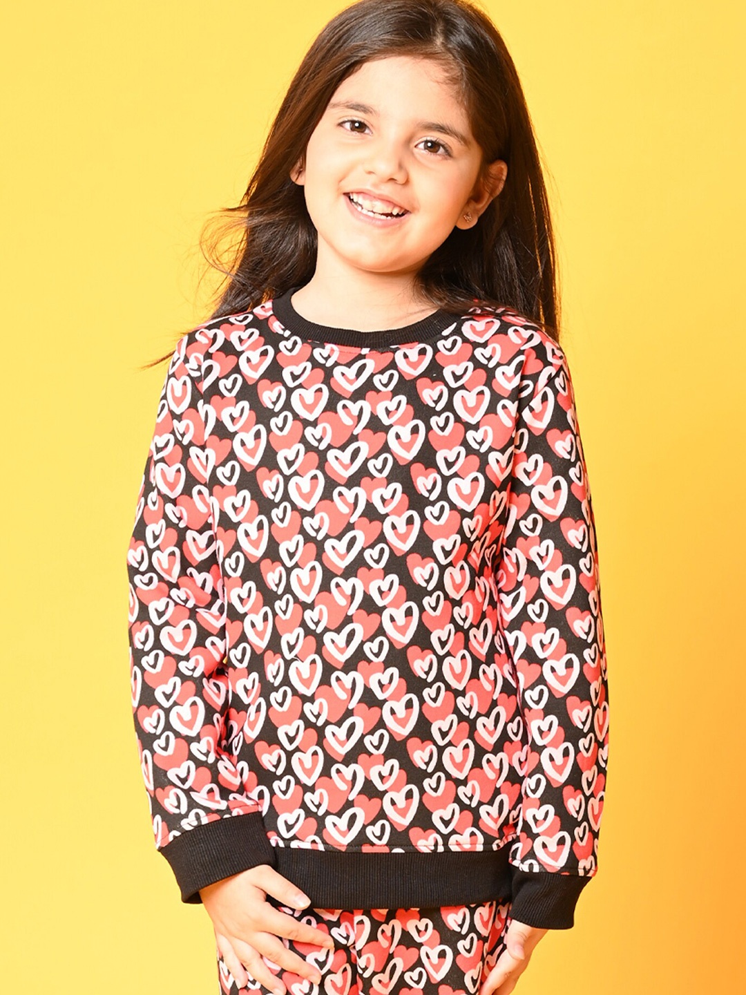 

Anthrilo Girls Black & Coral Conversational Printed Fleece Sweatshirt