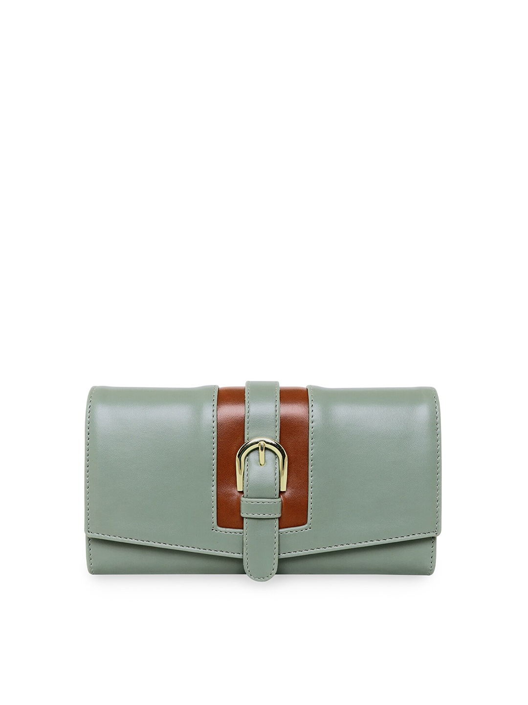 

ESBEDA Women Green & Brown Buckle Detail Two Fold Wallet