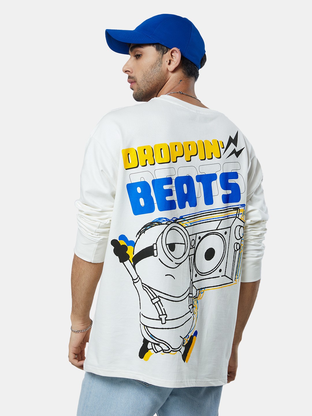 

The Souled Store Men White Minions Dropping Beats Back Print Oversized T-Shirt