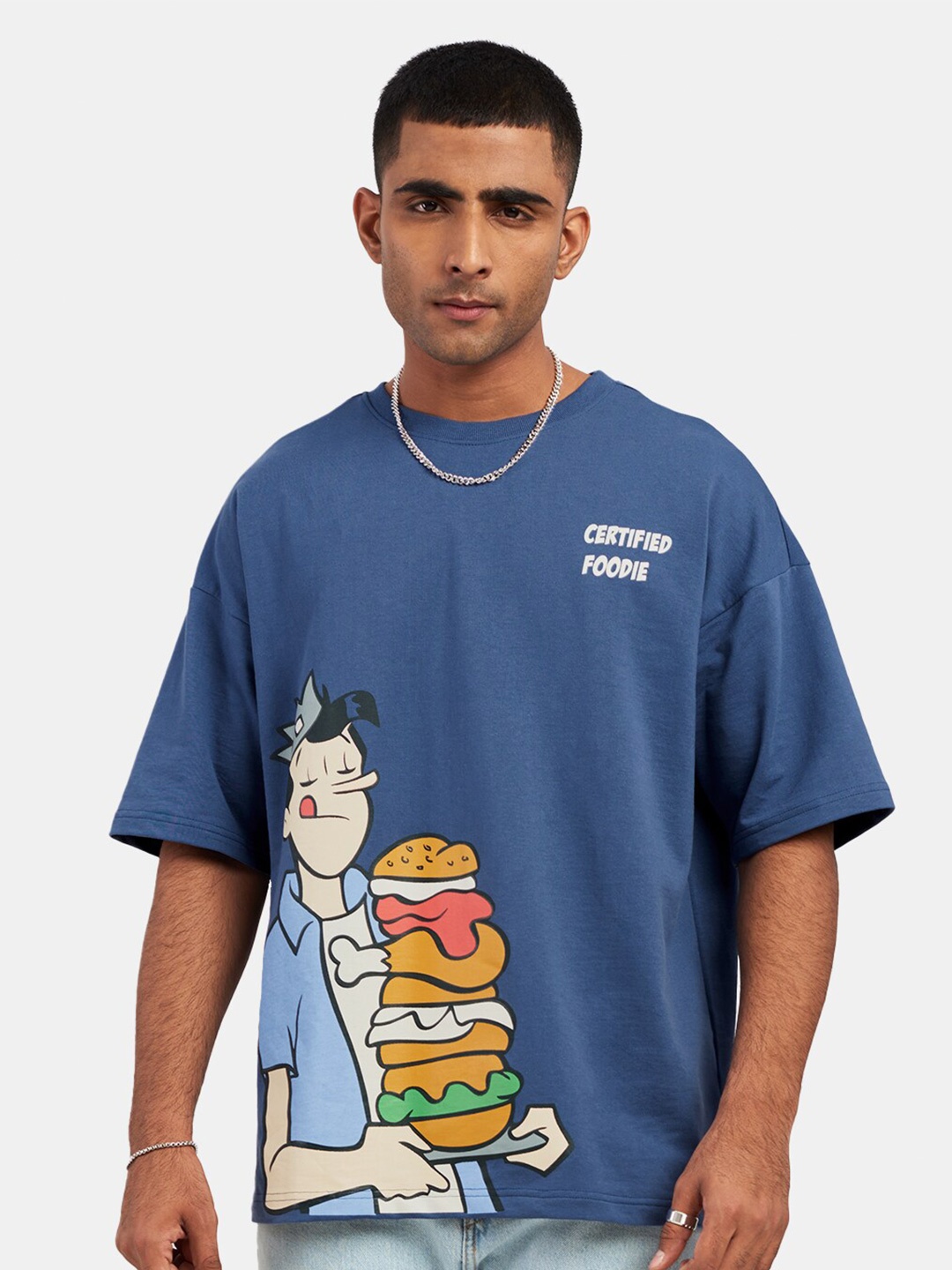 

The Souled Store Men Blue Archie Cotton Printed Oversized T-Shirt