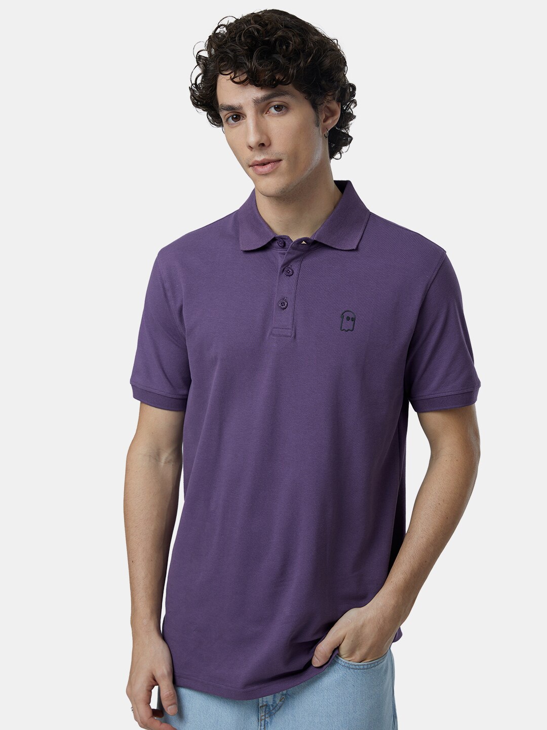 

The Souled Store Men Purple Solid Polo Collar T-shirt