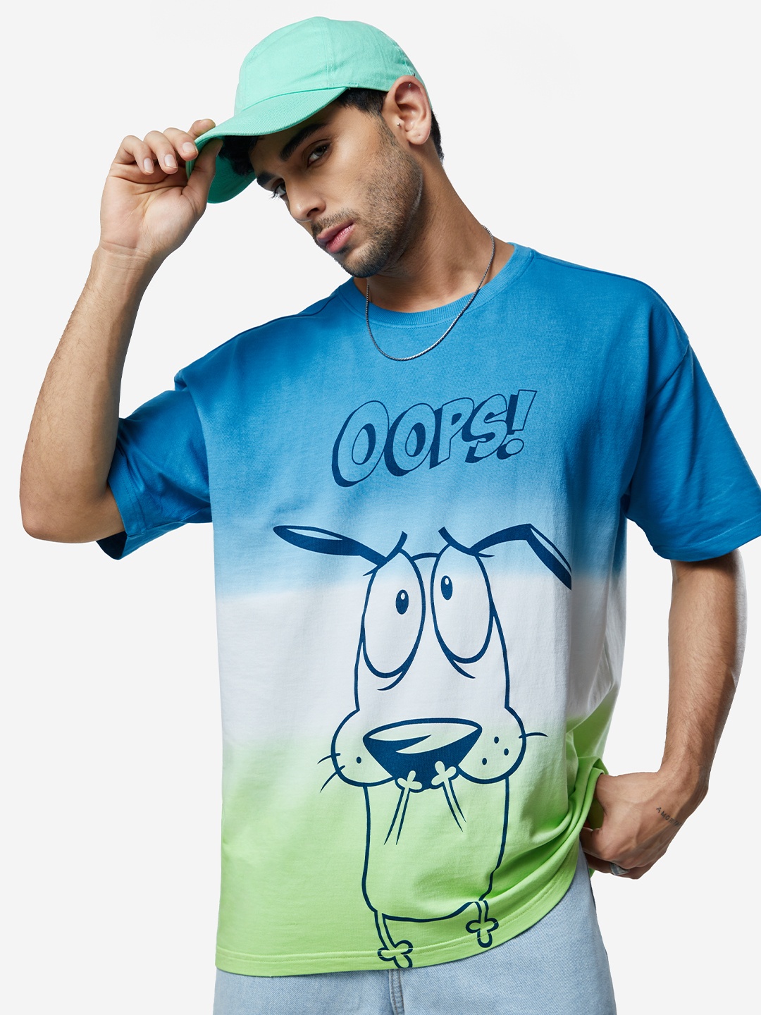

The Souled Store Men Blue & Green Printed Cotton Oversized T-Shirt