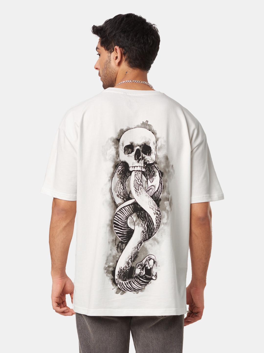 

The Souled Store Men White Harry Potter Death Eater Back Print Oversized T-Shirt