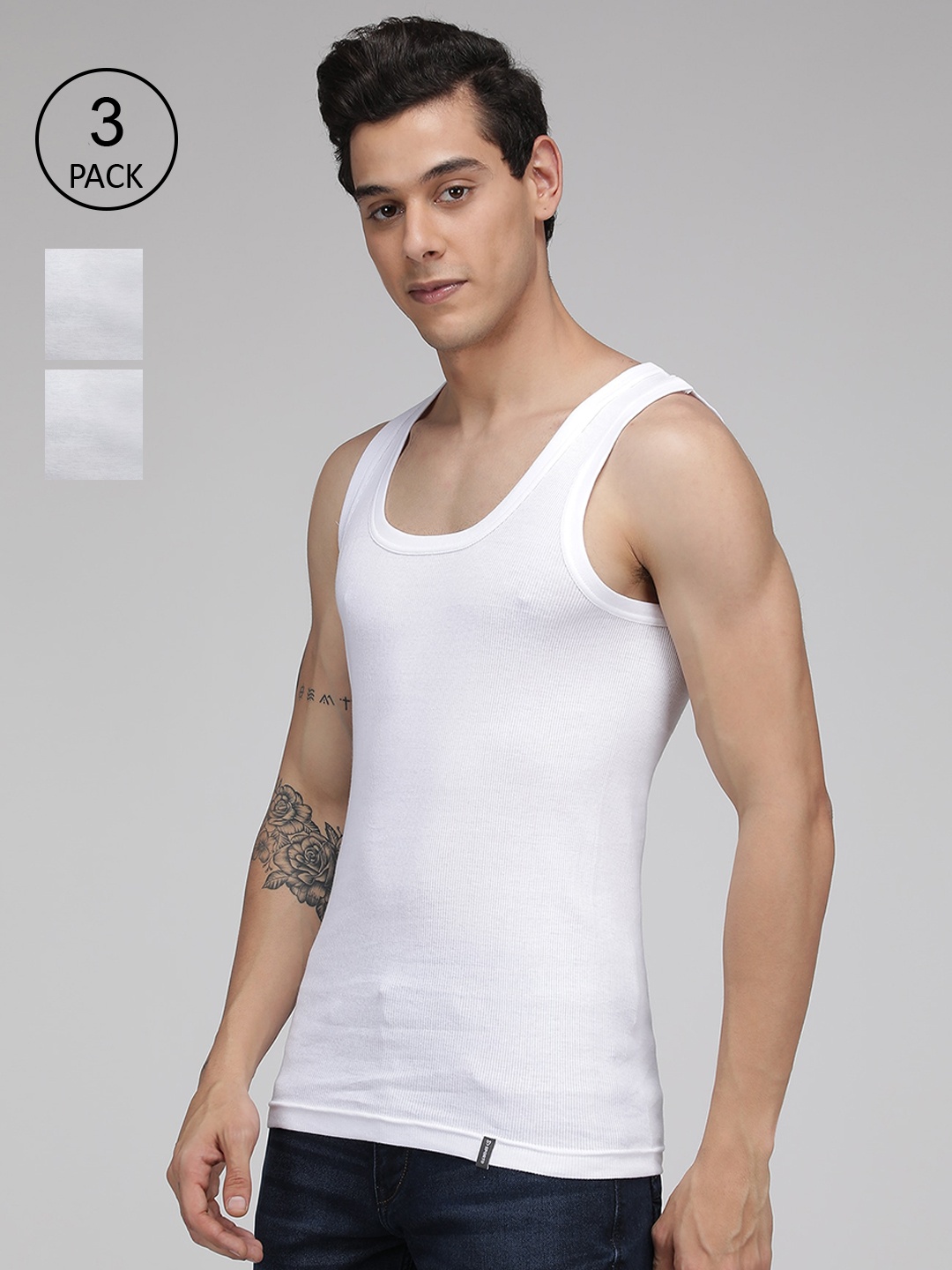 

SPORTO Men Pack of 3 White Solid Cotton Innerwear Vests