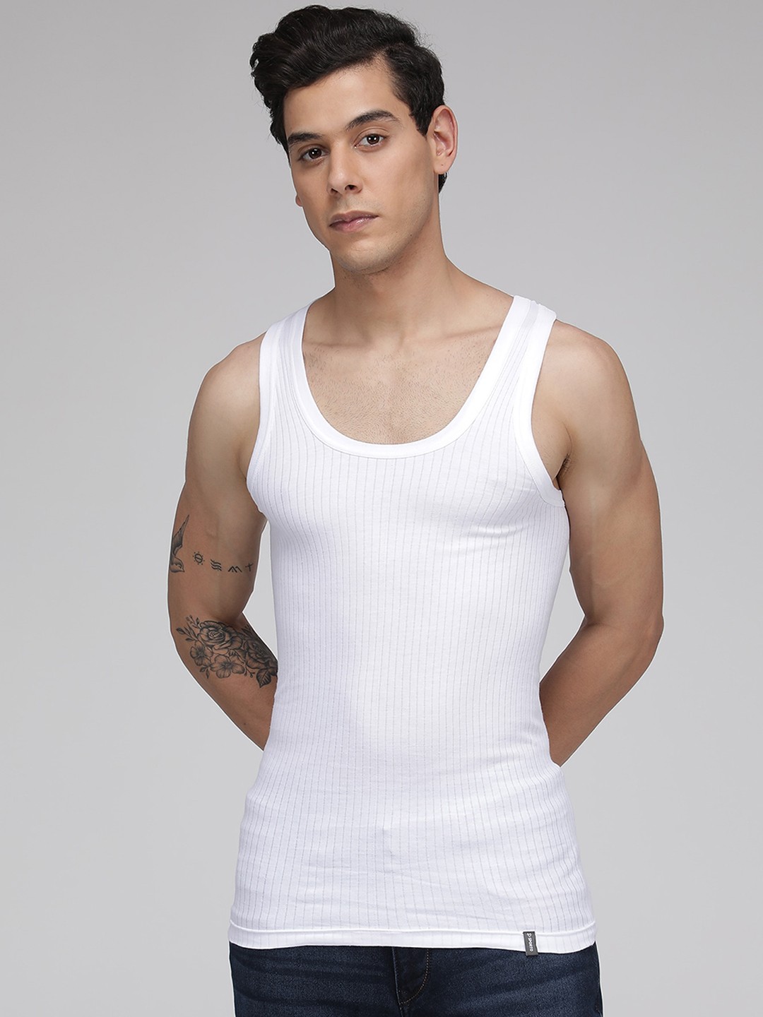 

SPORTO Men Pack Of 3 White Solid Cotton Gym Innerwear Vests