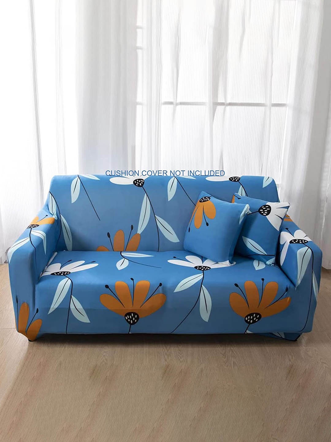 

HOUSE OF QUIRK Blue Floral Printed Flexible Stretch Sofa Slipcover