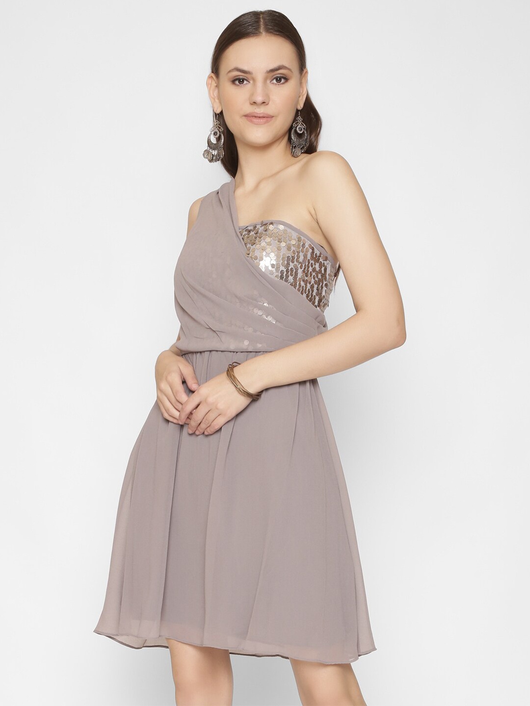 

250 DESIGNS Grey Georgette Fit and Flare Dress