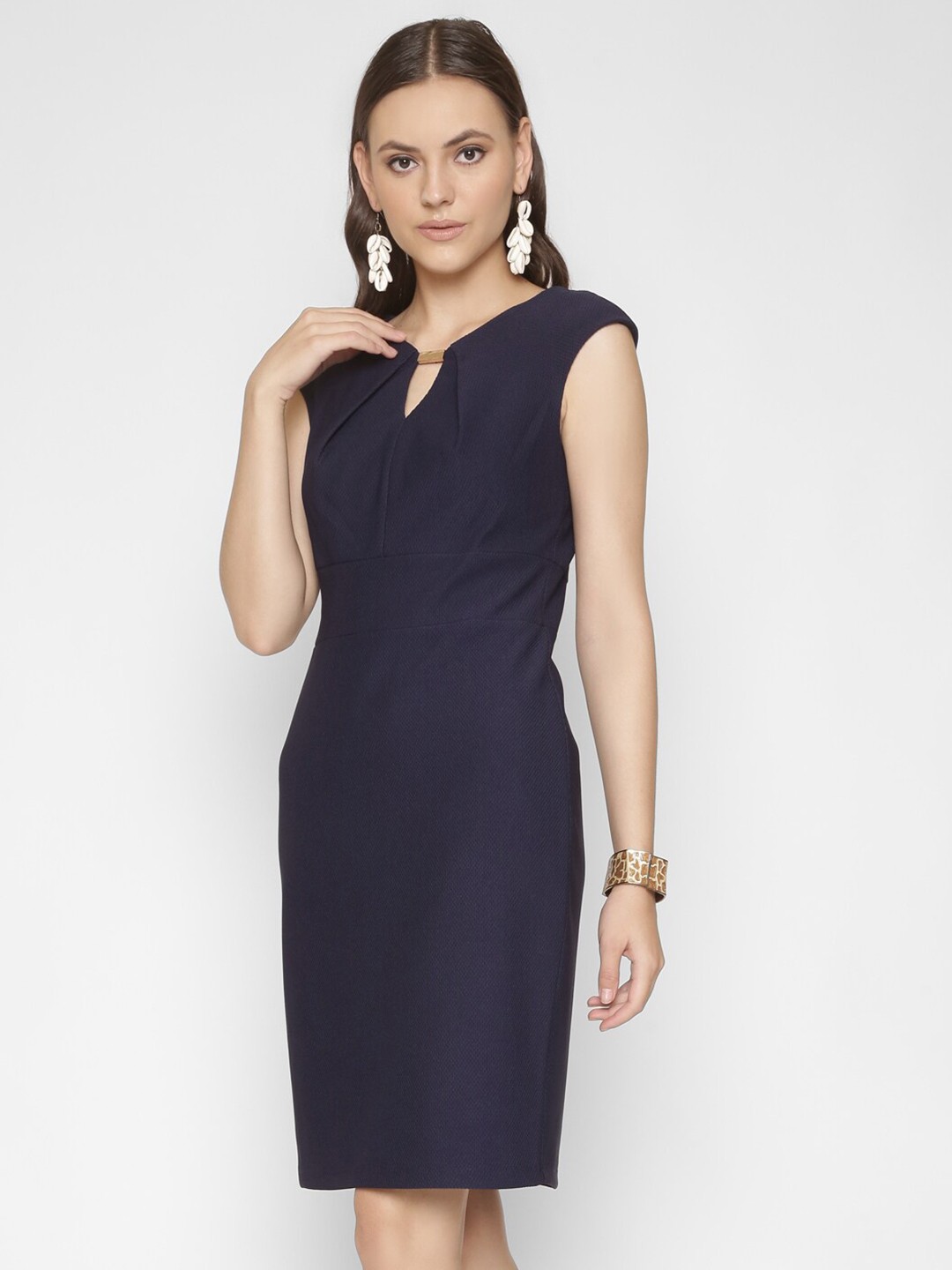 

250 DESIGNS Navy Blue Georgette Sheath Dress