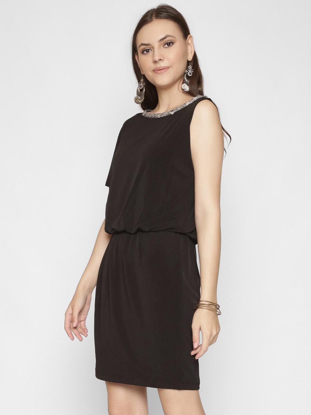 

250 DESIGNS Black Embellished Georgette A-Line Dress