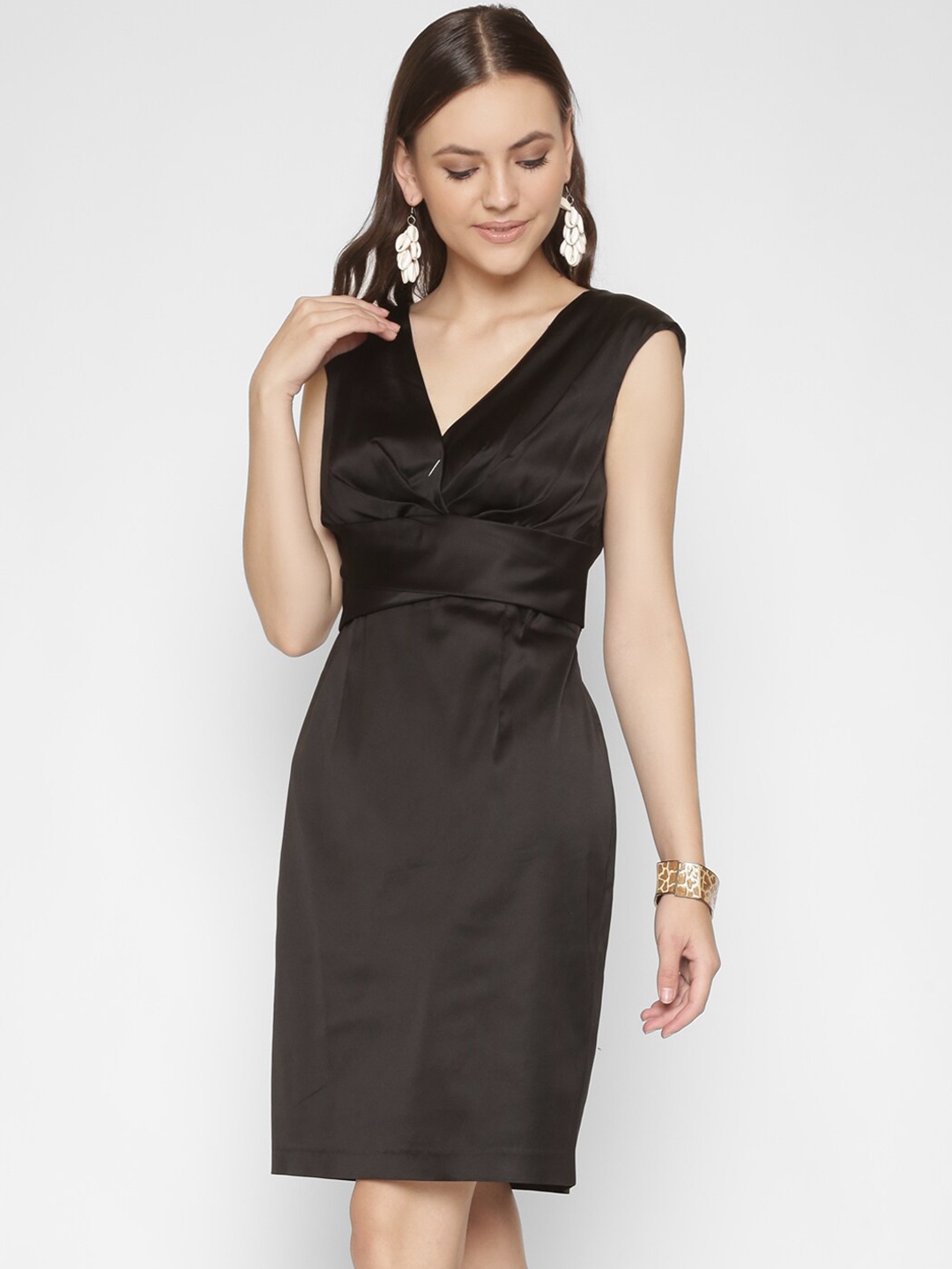

250 DESIGNS Black Georgette Solid Sheath Dress