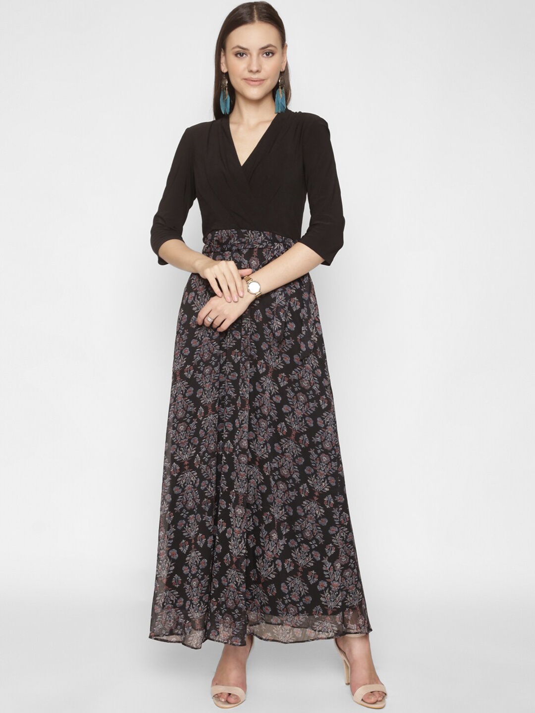 

250 DESIGNS Black Floral Georgette Maxi Dress