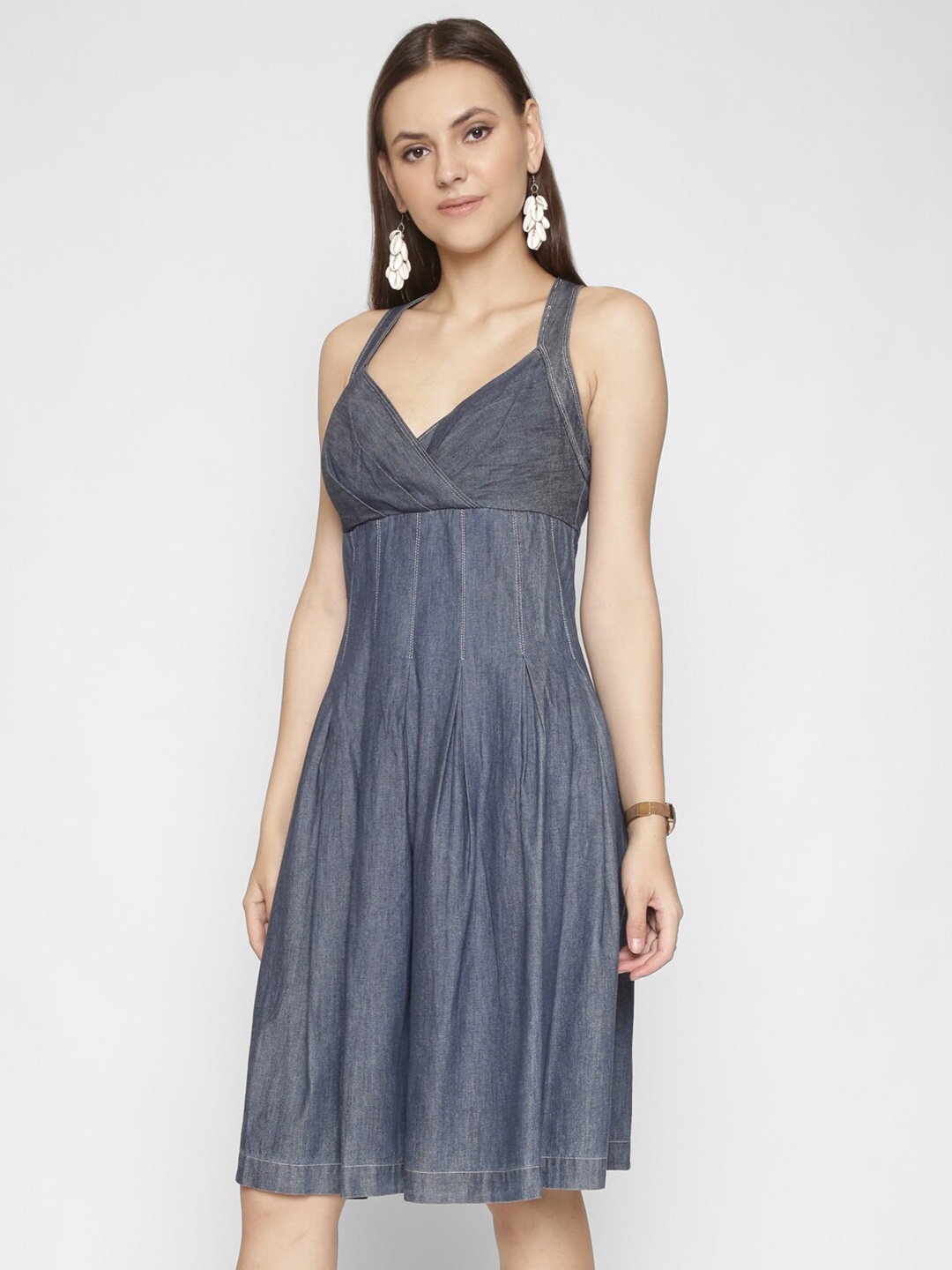 

250 DESIGNS Blue Fit & Flare Denim Dress