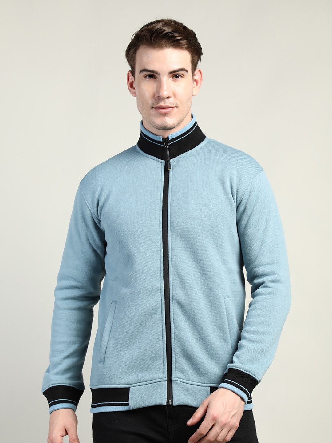 

CHKOKKO Men Blue Wool Sweatshirt