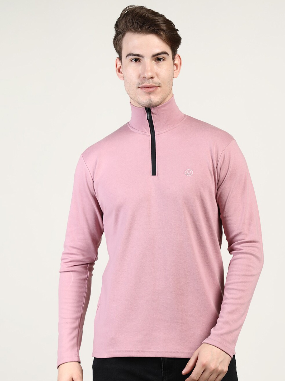 

CHKOKKO Men Pink High Neck T-shirt