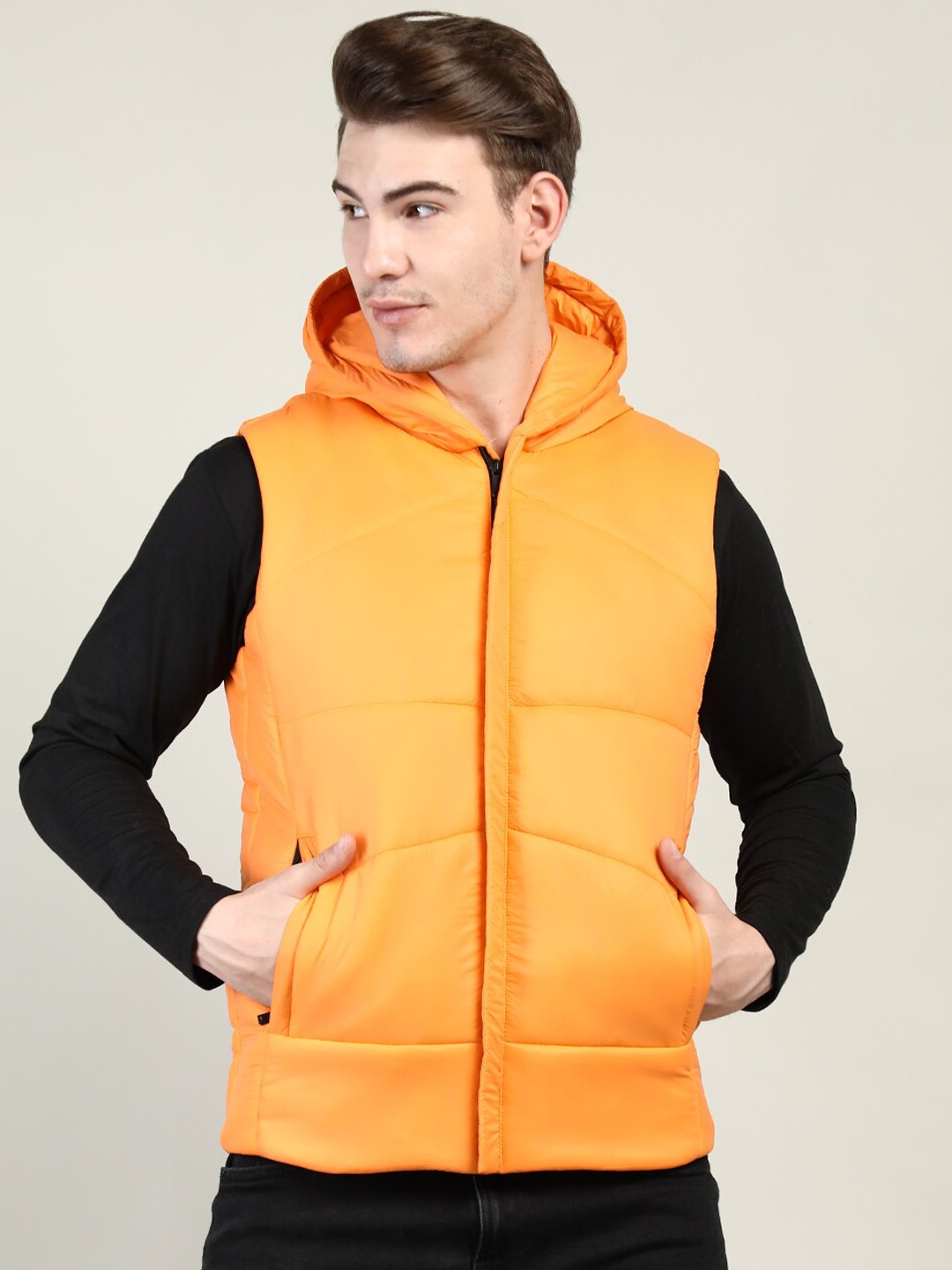 

CHKOKKO Men Orange Outdoor Padded Jacket
