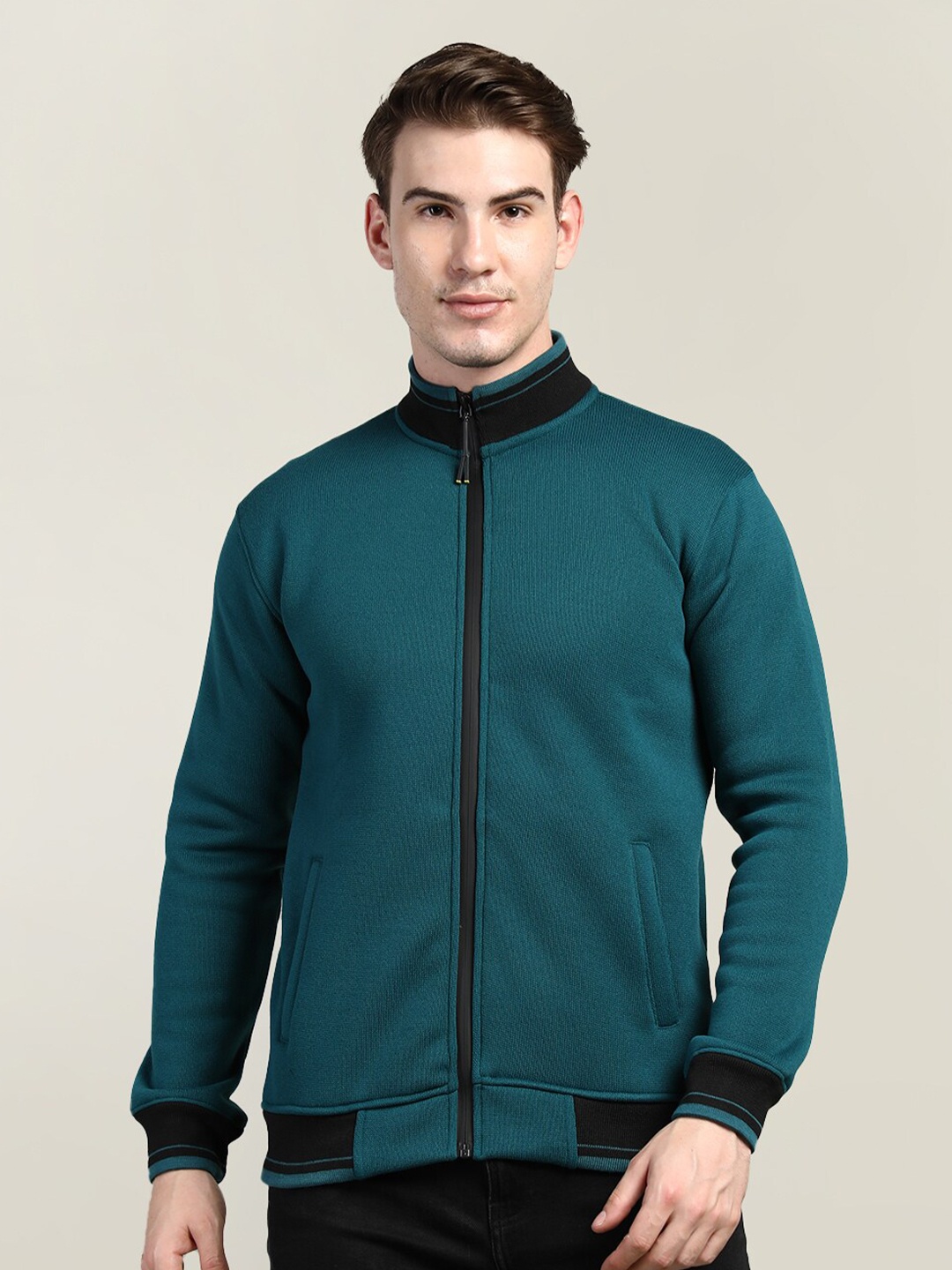 

CHKOKKO Men Teal Green Solid Sweatshirt