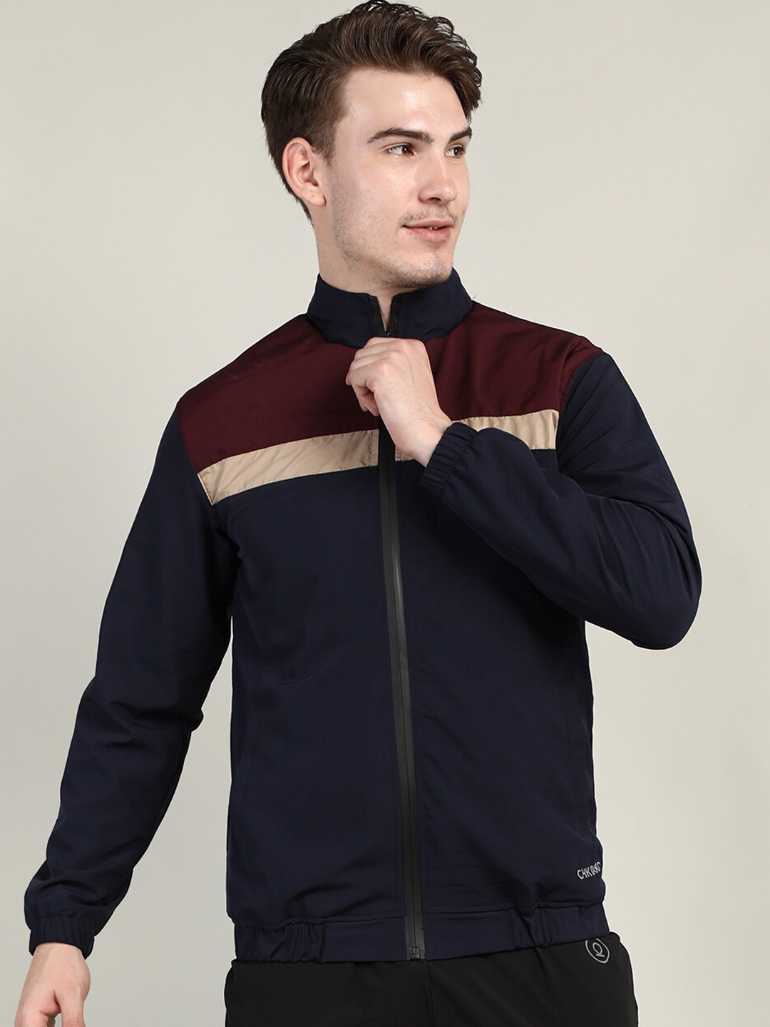 

CHKOKKO Men Maroon Windcheater Water Resistant Outdoor Bomber Jacket