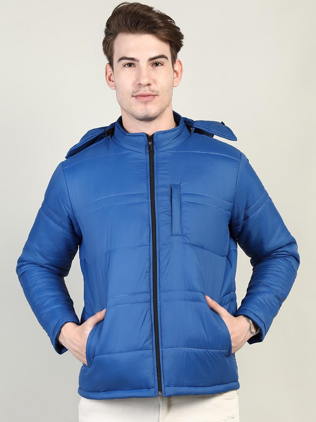 

CHKOKKO Men Blue Padded Jacket