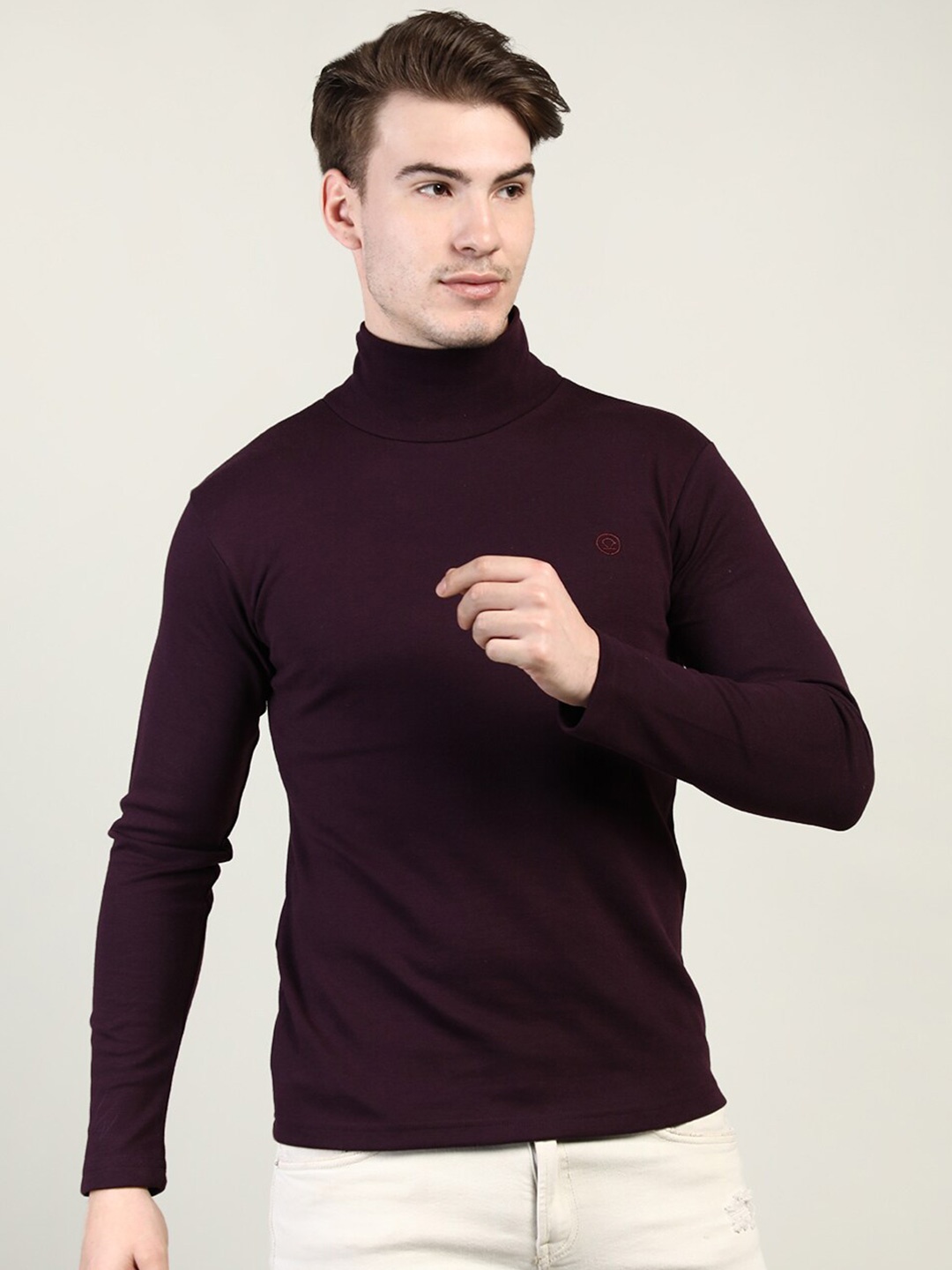 

CHKOKKO Men Violet Turtle Neck T-shirt