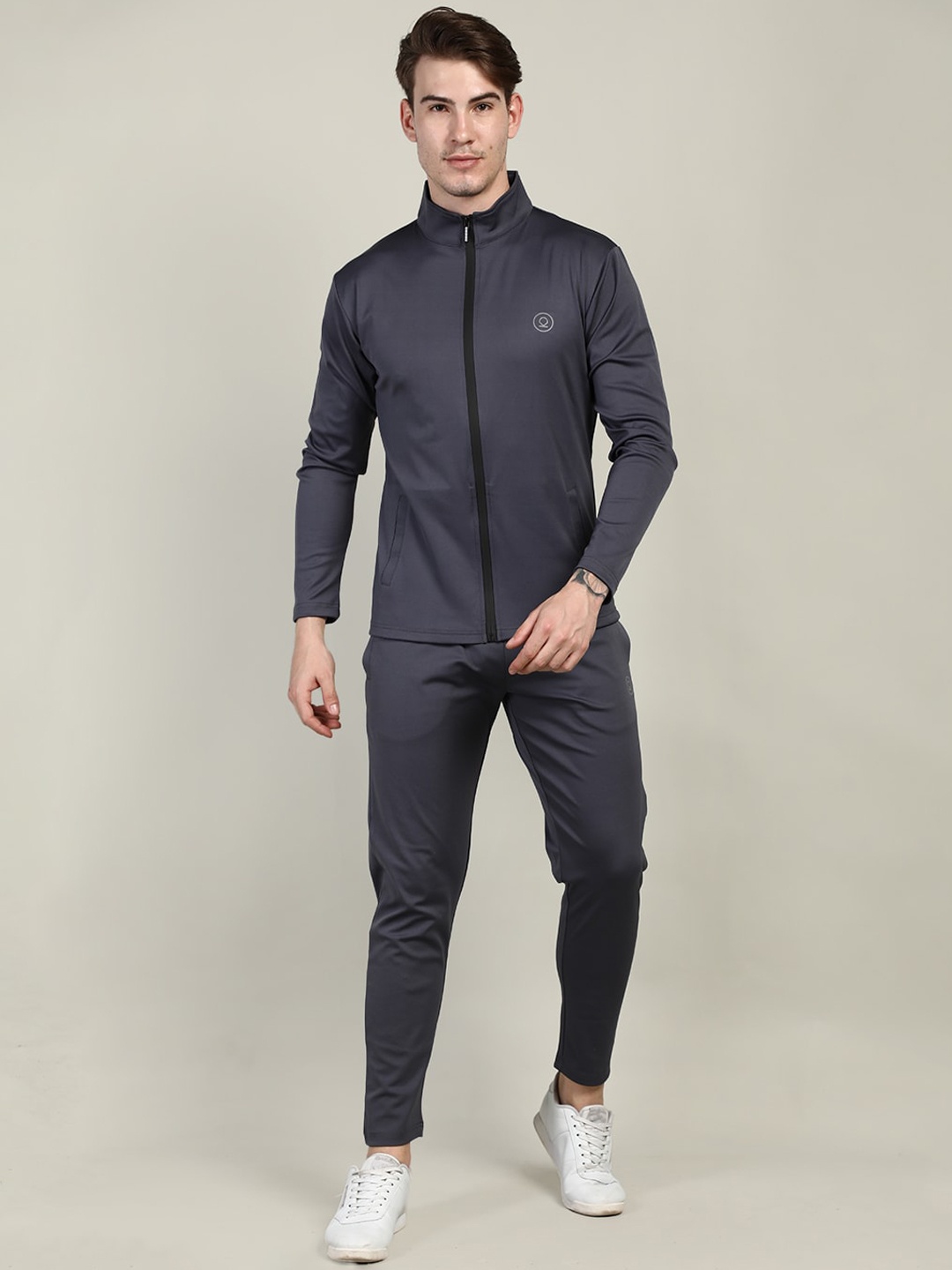 

CHKOKKO Men Grey Solid Tracksuit