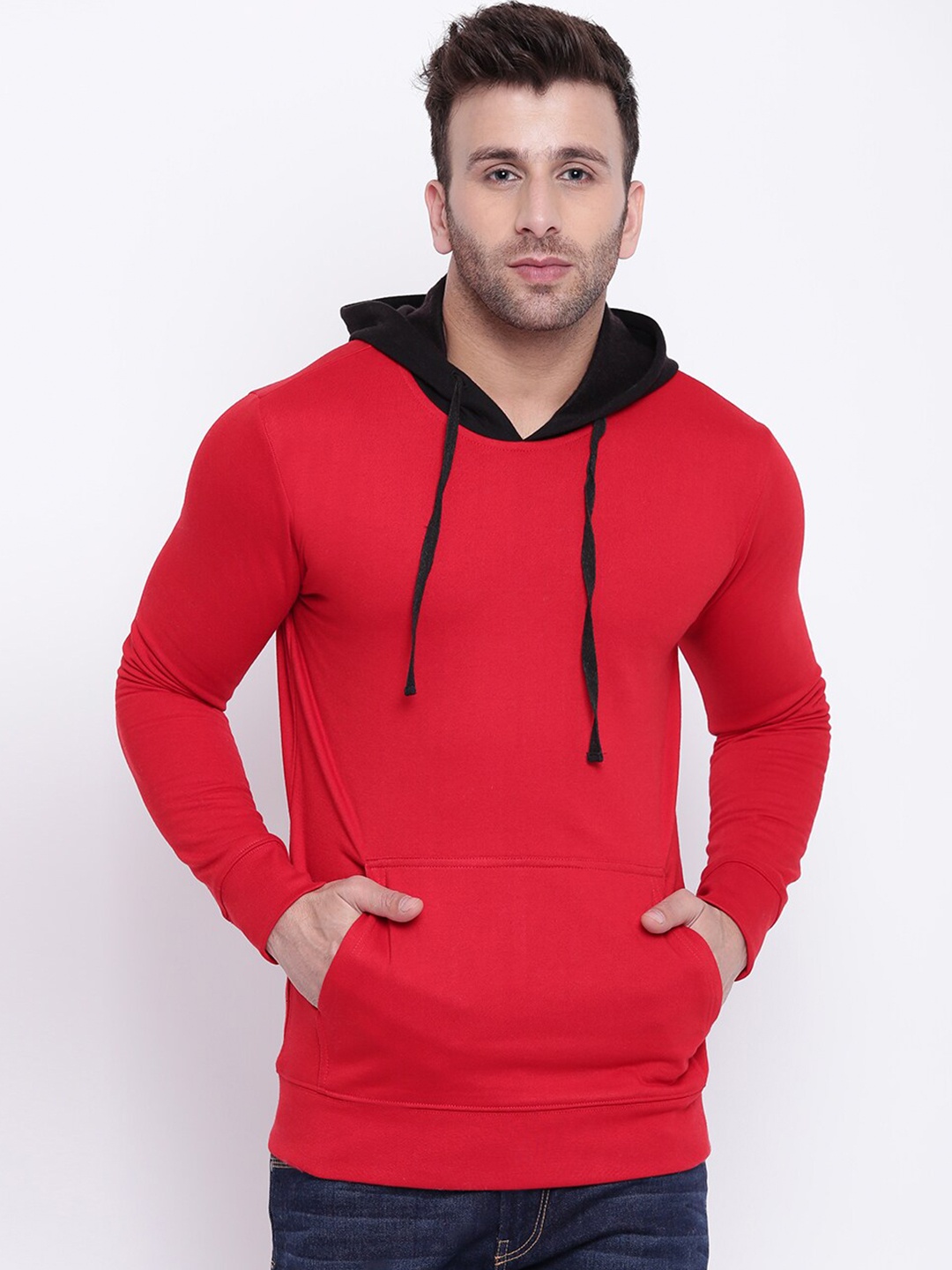 

GRITSTONES Men Red Hooded Full Sleeves Sweatshirt