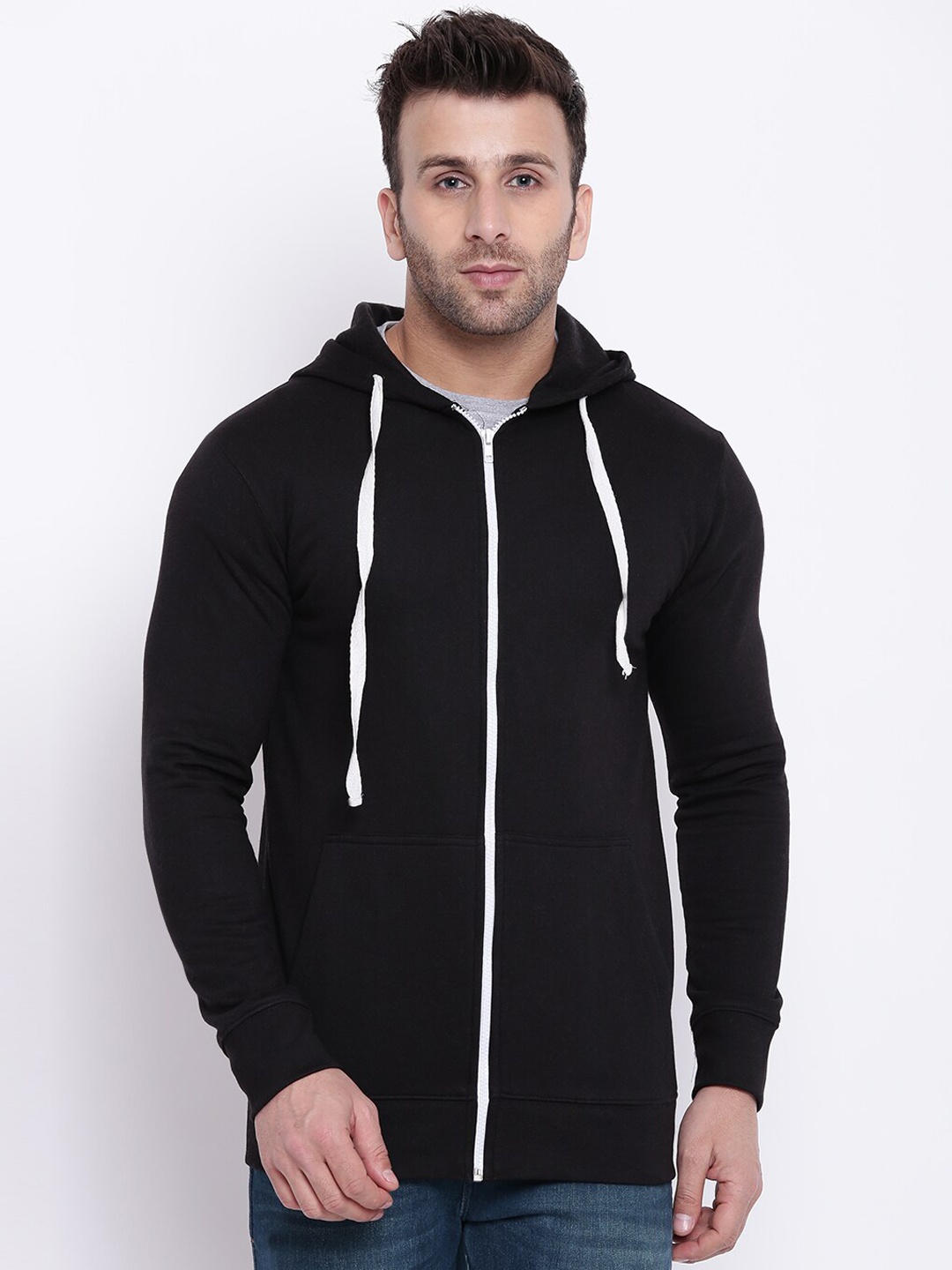 

GRITSTONES Men Black Fleece Lightweight Outdoor Sporty Jacket