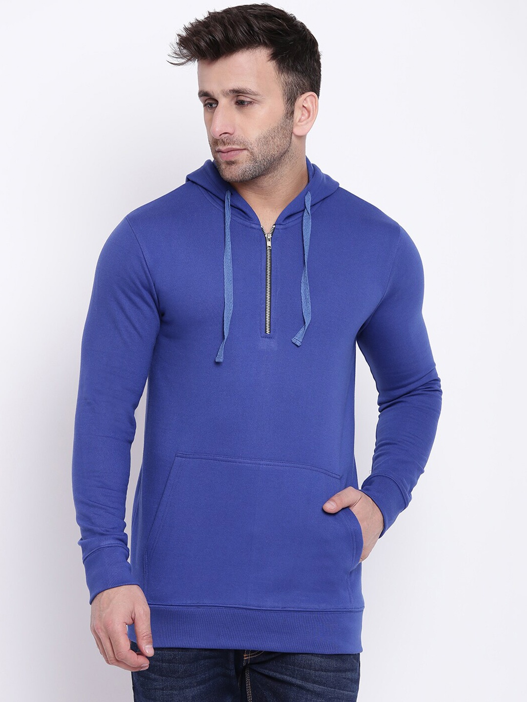 

GRITSTONES Men Blue Fleece Hooded Sweatshirt