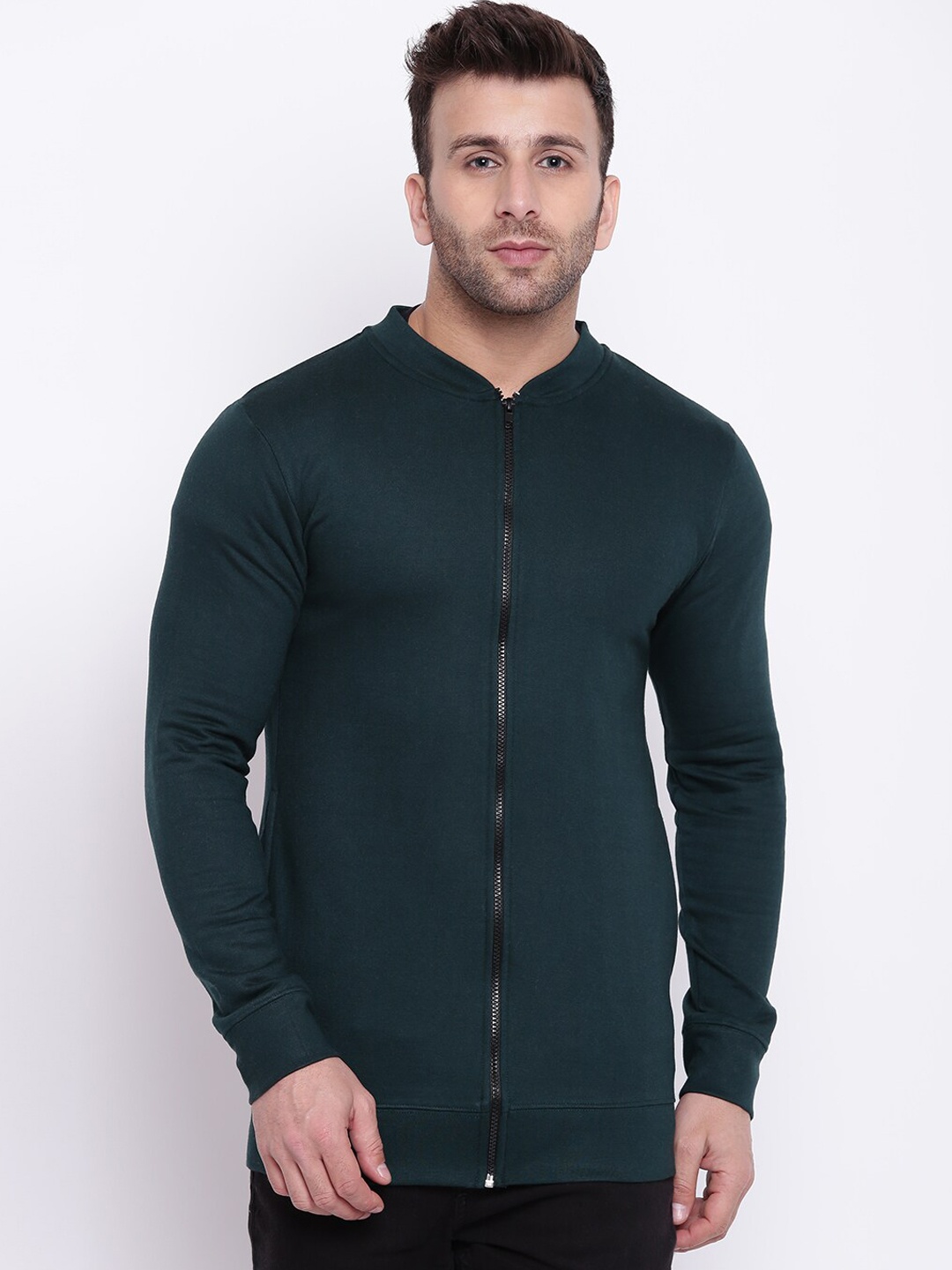 

GRITSTONES Men Teal Solid Fleece Longline Sporty Jacket
