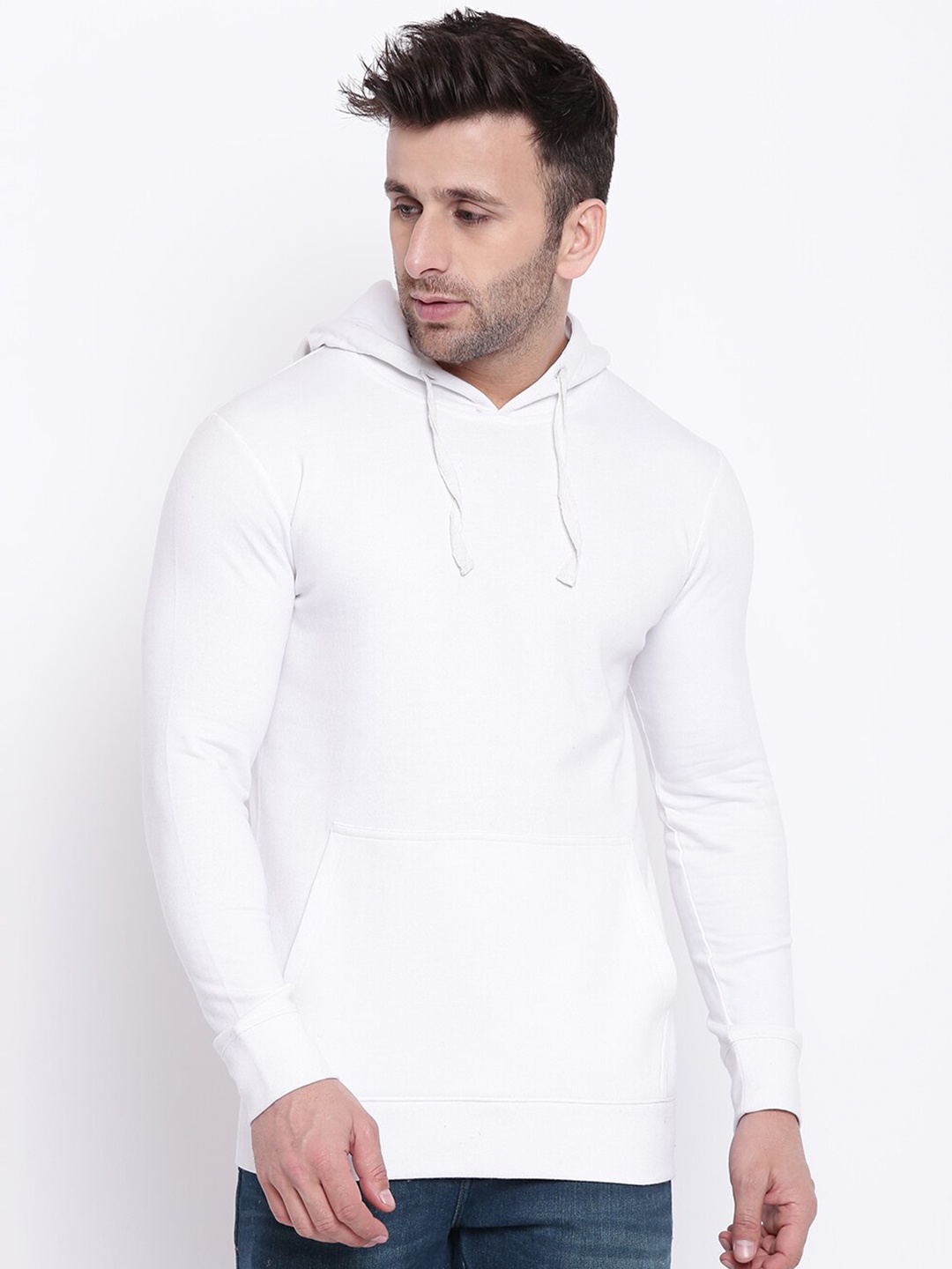 

GRITSTONES Men White Hooded Fleece Sweatshirt
