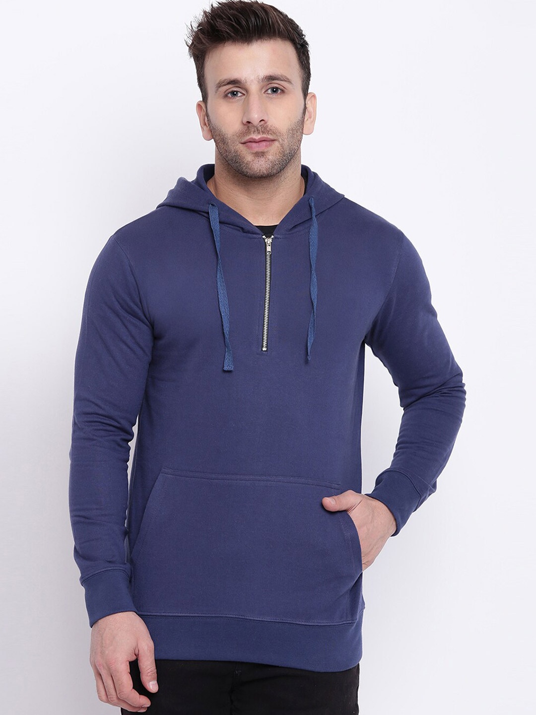 

GRITSTONES Men Navy Blue Hooded Solid Sweatshirt