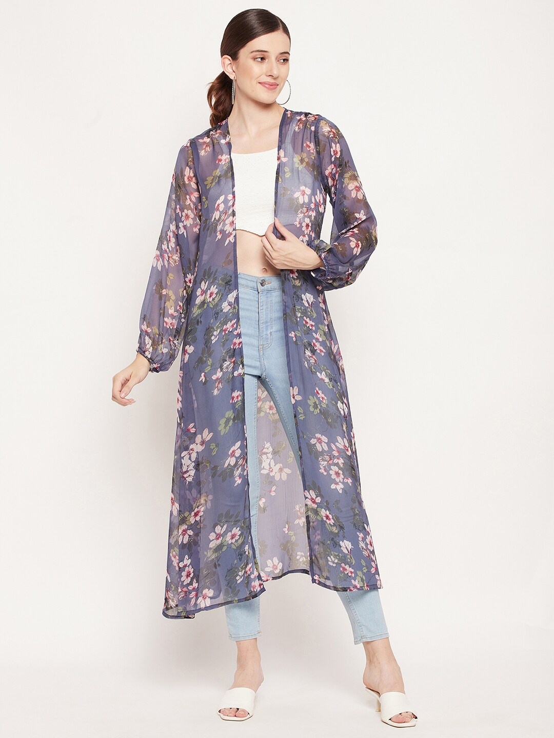 

Fashfun Women Blue & Green Printed Longline Shrug