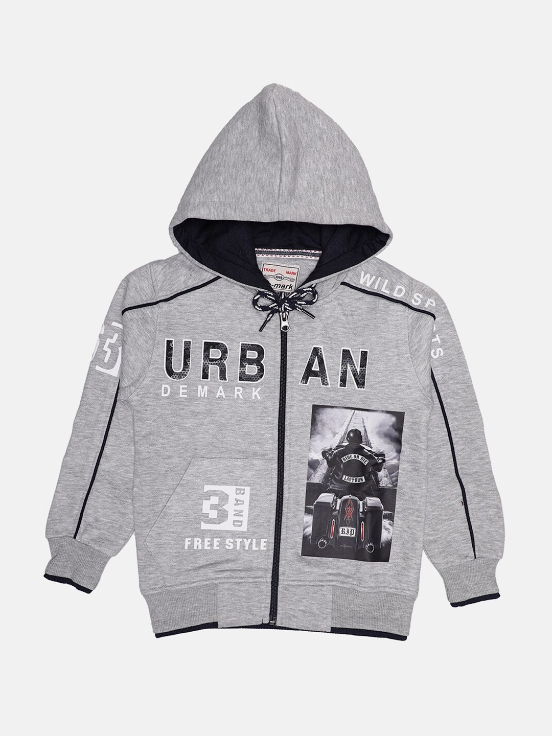 

Little Kiki Boys Grey Printed Hooded Sweatshirt