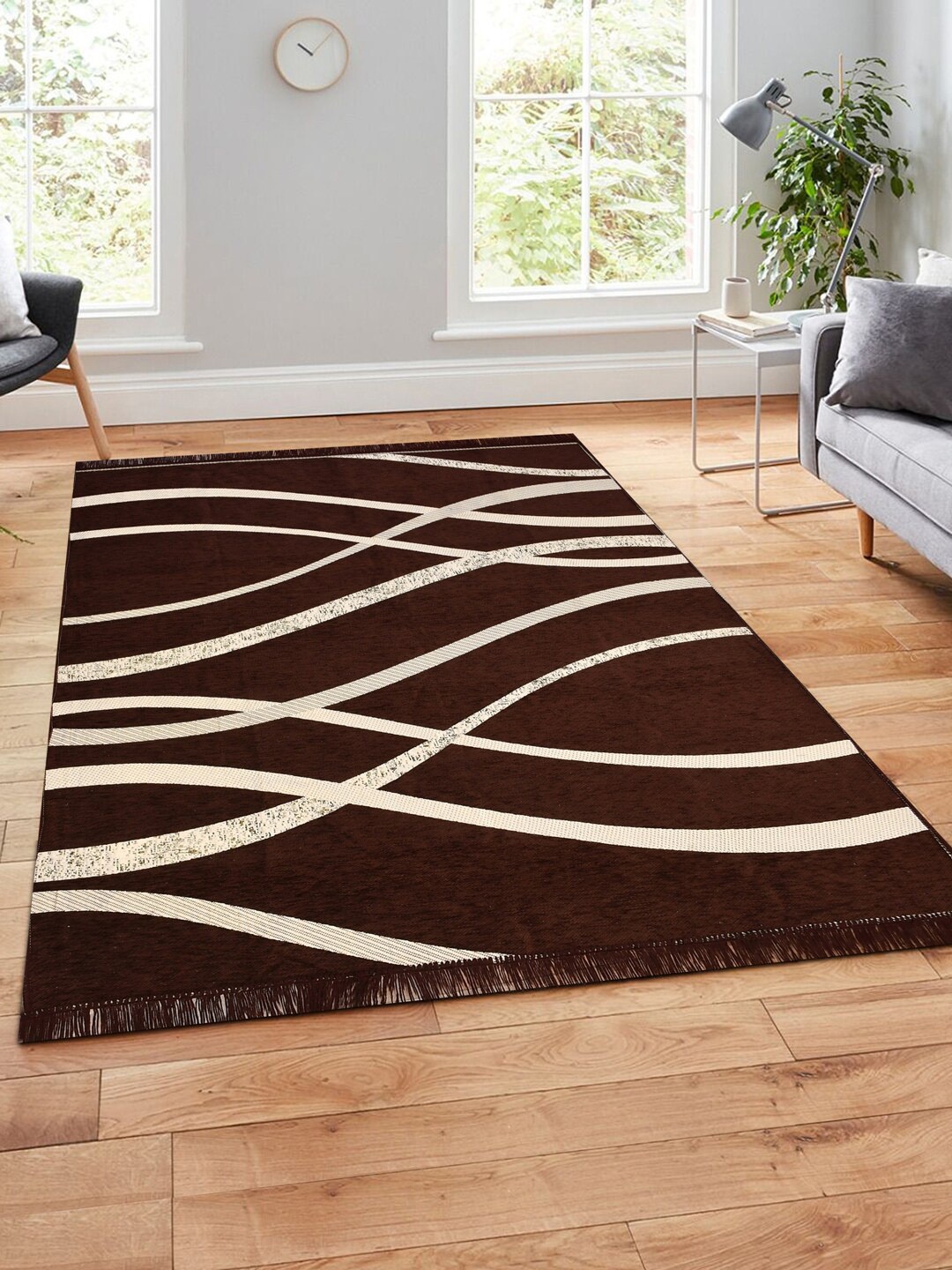 

MULTITEX Brown & Off White Printed Rectangele Velvet Carpets