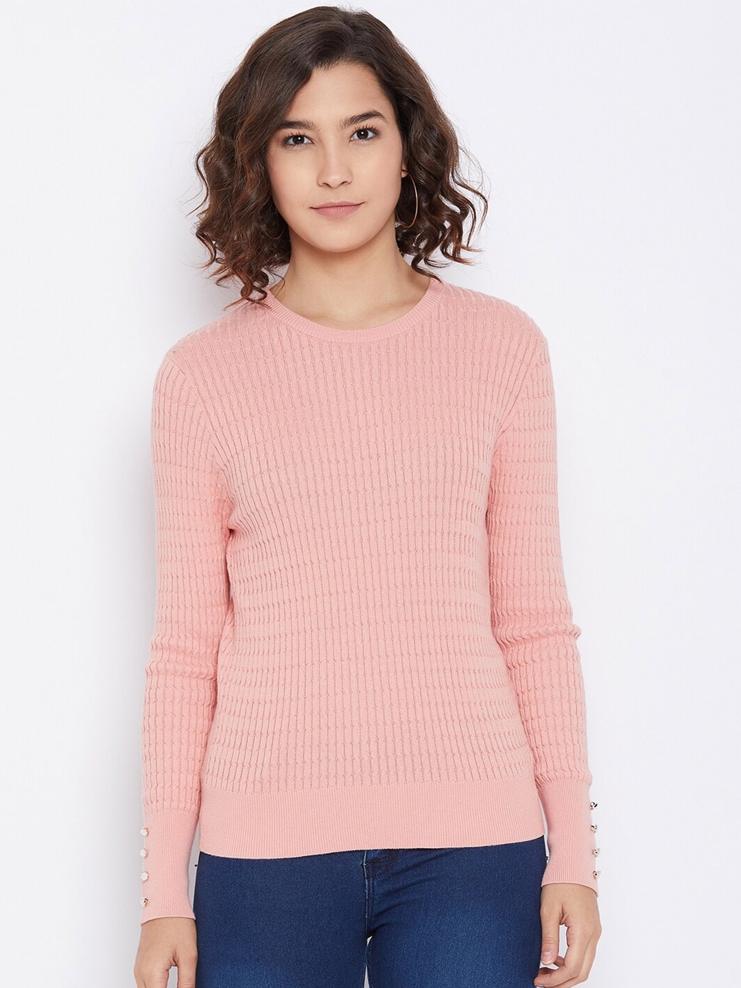

Octave Women Pink Cable Knit Pure cotton Pullover