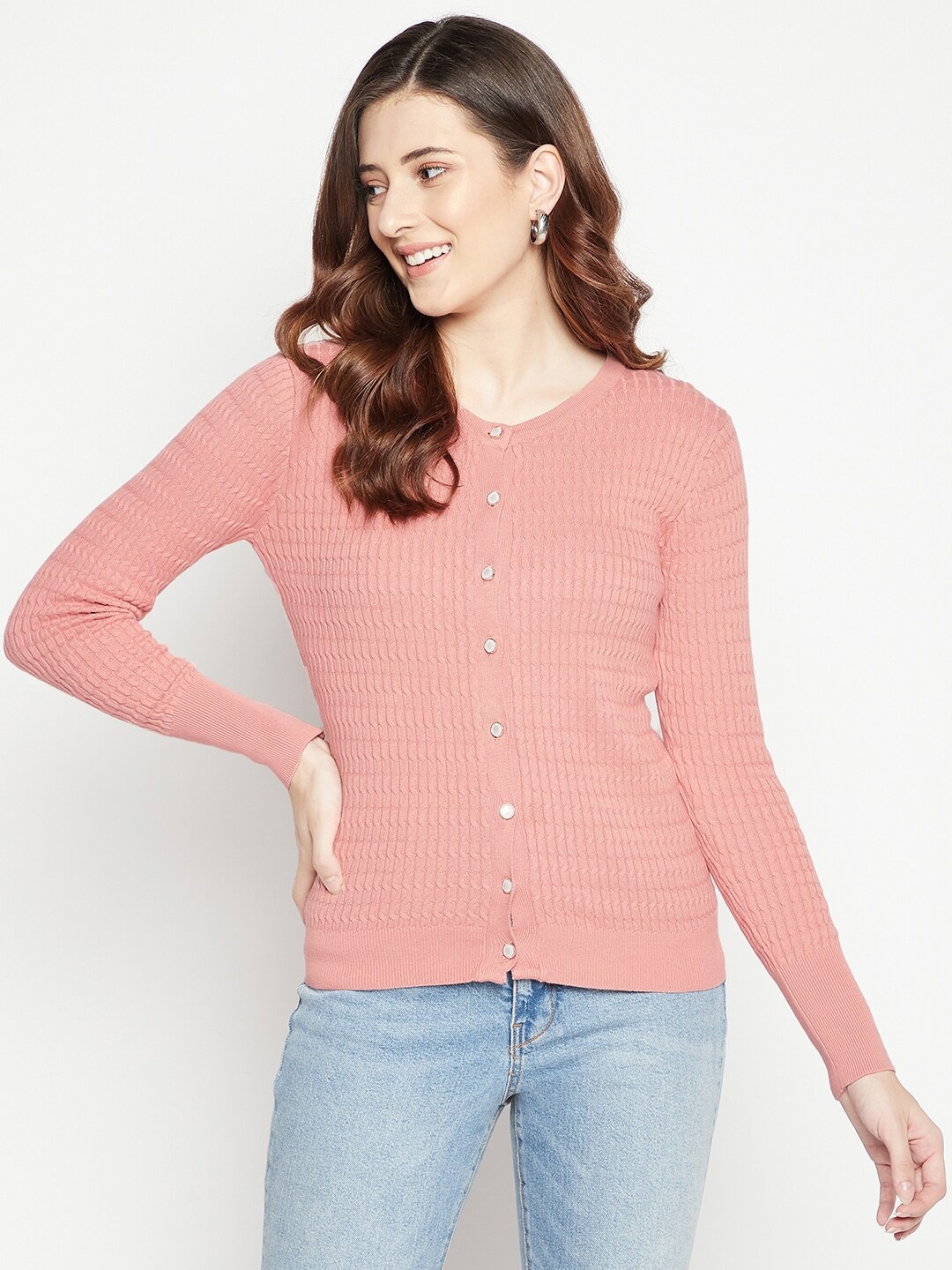 

Octave Women Pink Cable Knit Cotton Cardigan