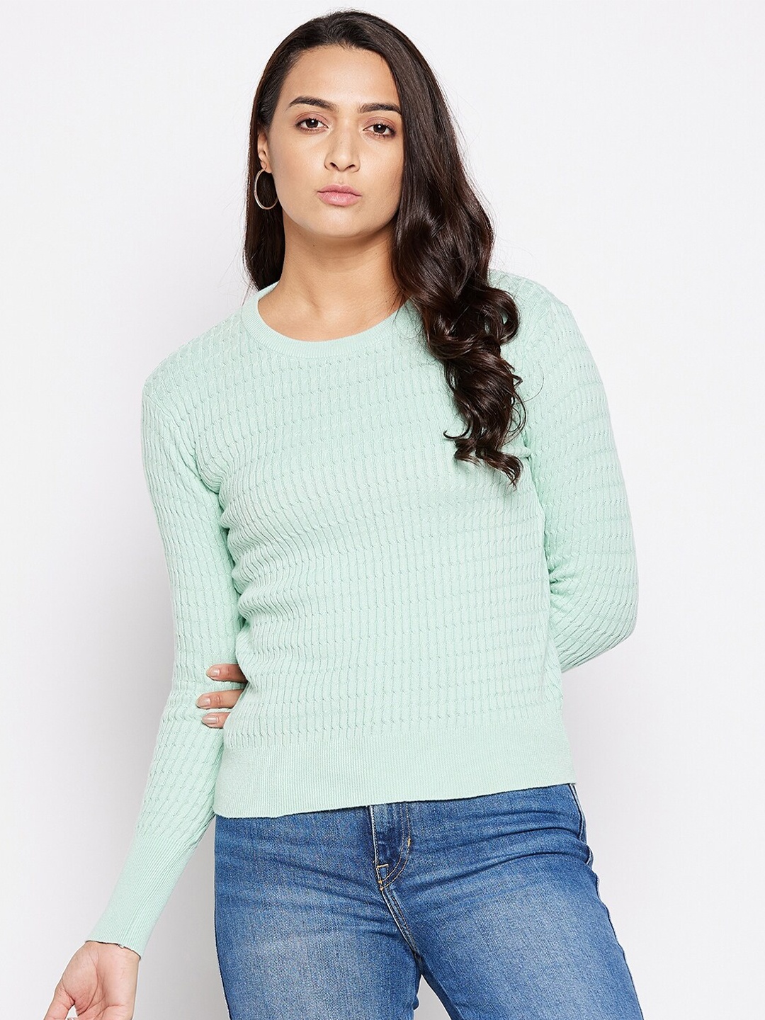 

Octave Women Green Striped Pullover